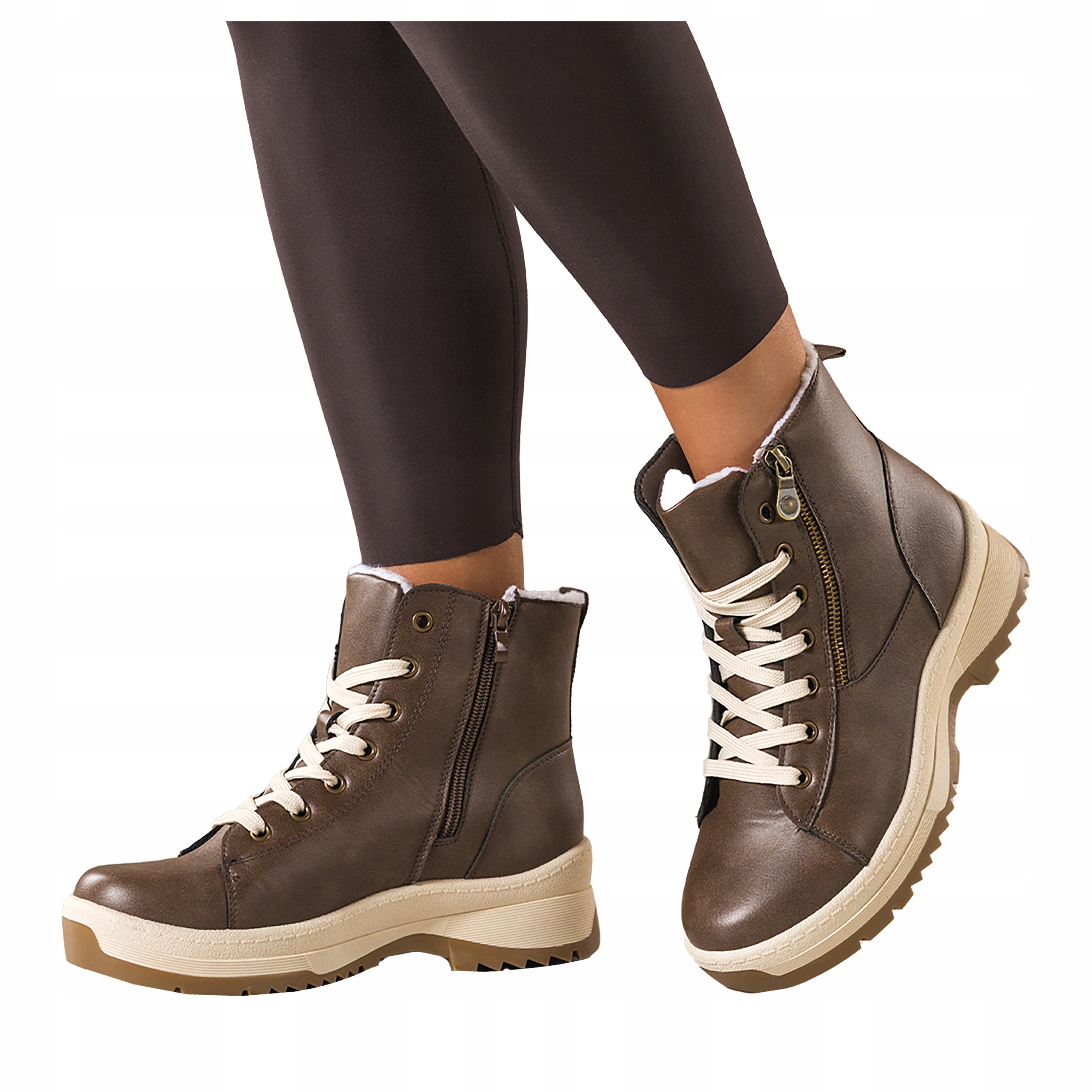 Kotníkové Boty Hnědé Dámské Zateplené Na Platformě Šněrovací Zimní Módní velikost 38