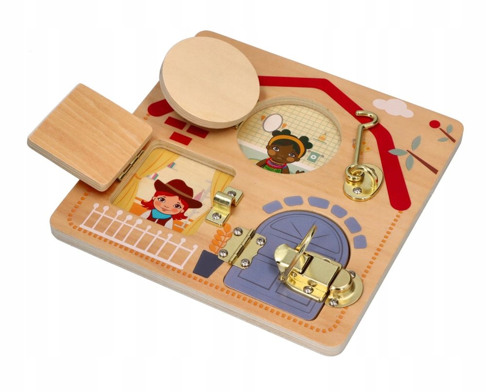 

Tablica manipulacyjna z zamknięciami dla dzieci