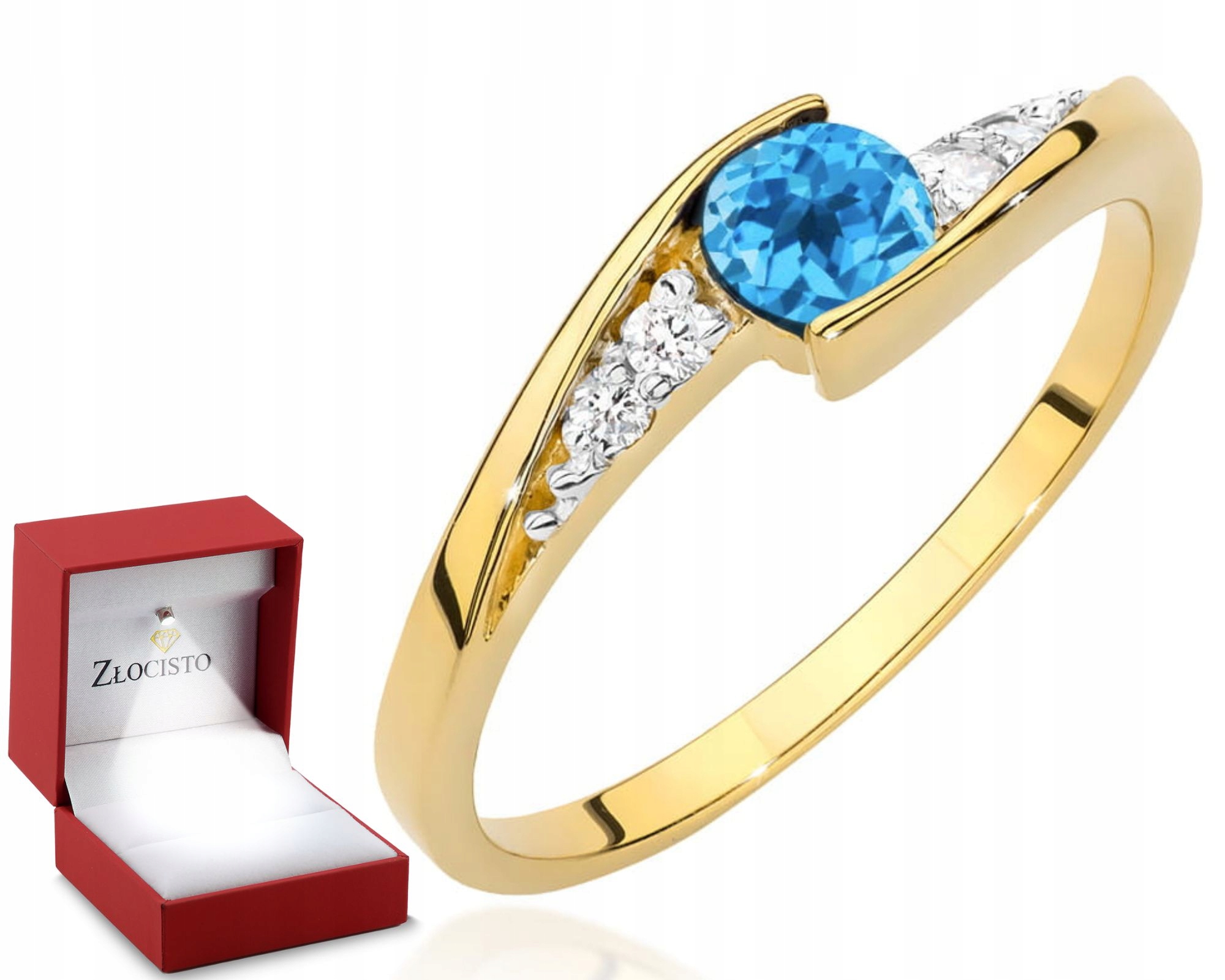 Zlatý Prstýnek Žluté Zlato Topaz A Diamanty Gravírování 585 Dárek