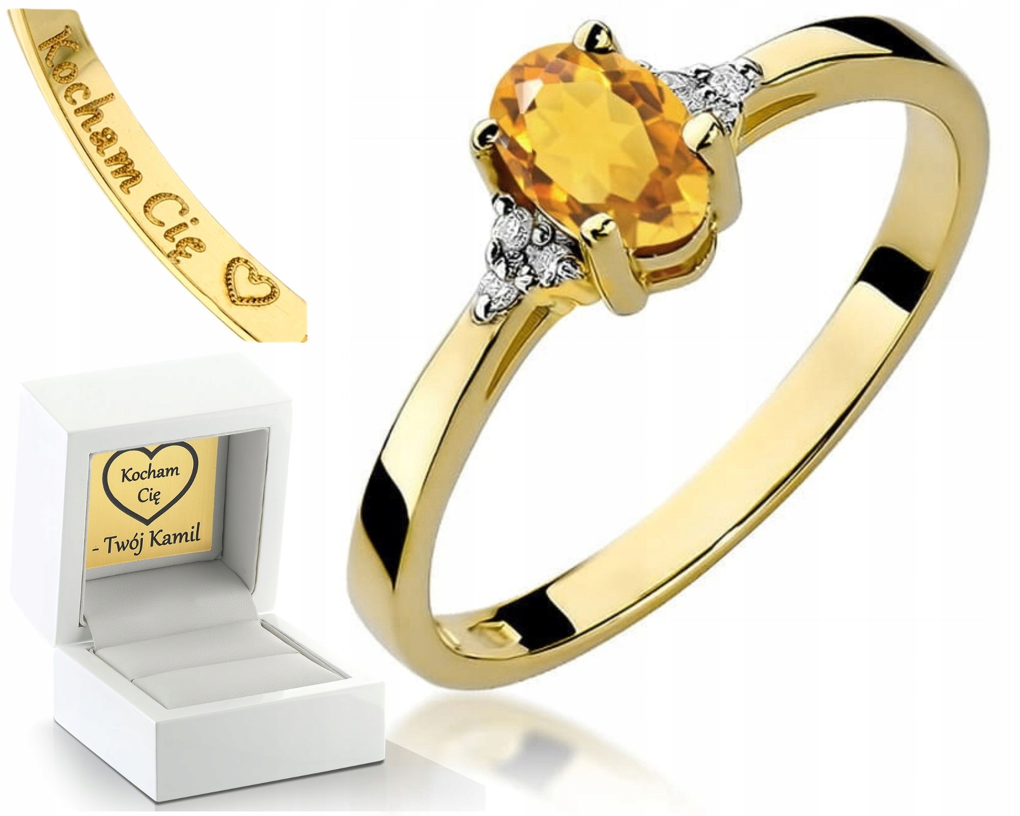 Zlatý Prstýnek S Citronem A Brilianty Gravírování Bonus 585