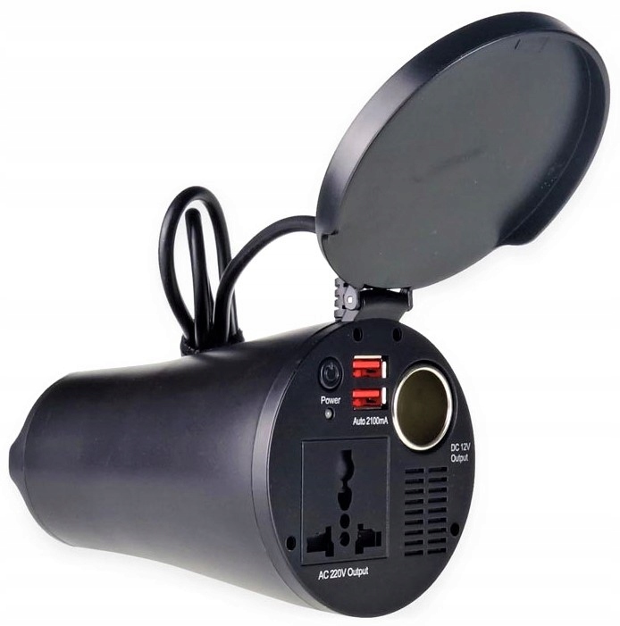 PRZETWORNICA SAMOCHODOWA KUBEK 12/230V 300W 2xUSB Napięcie wejściowe 12 V