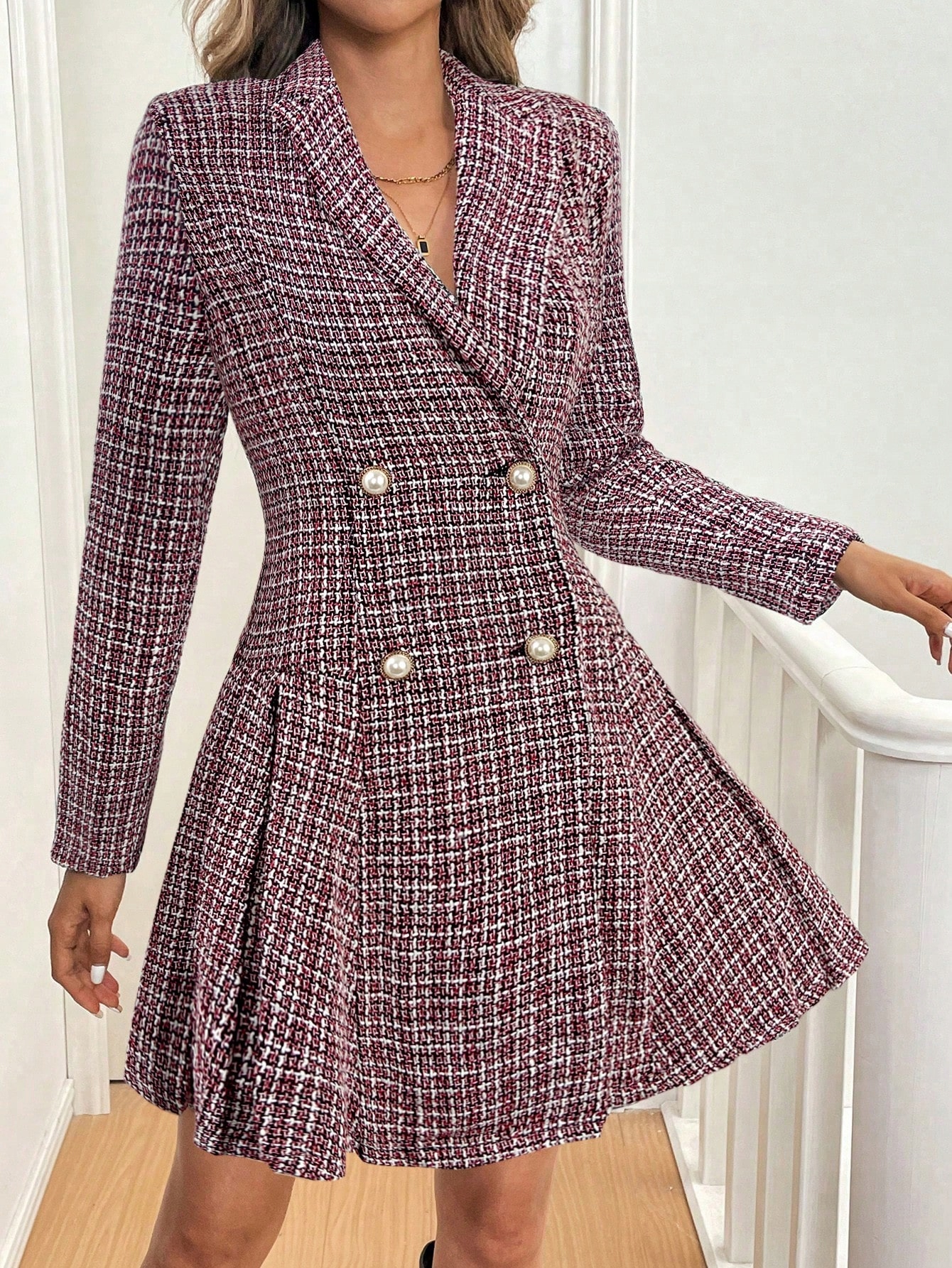 Šaty Tweedová Námořnická Elegantní Dvouřadá L 40