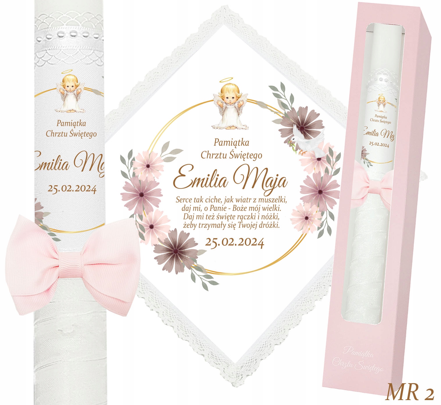 BIAŁA SZATKA I ŚWIECA DO CHRZTU CHRZEST IMIĘ Rodzaj świeca