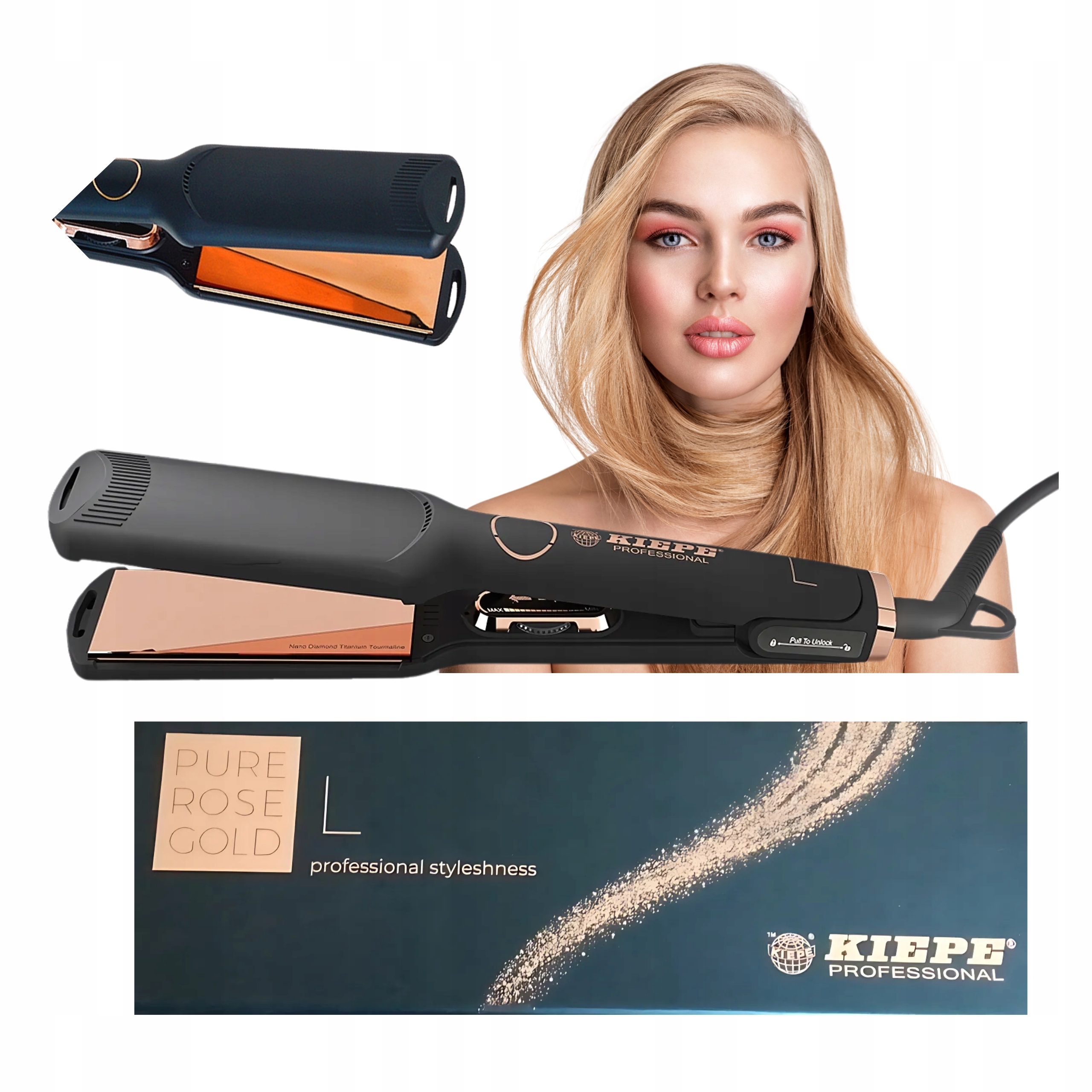 Prostownica Kiepe Pure Rose Gold L tytanowa 43mm, regulacja temp. 230°C