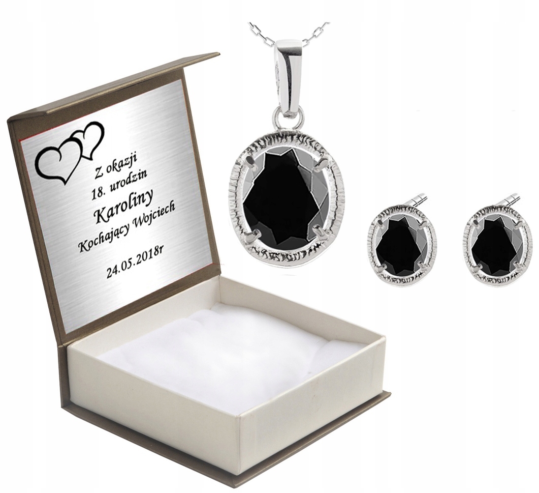 

Komplet Biżuterii Z Czarnymi Cyrkoniami + Grawer