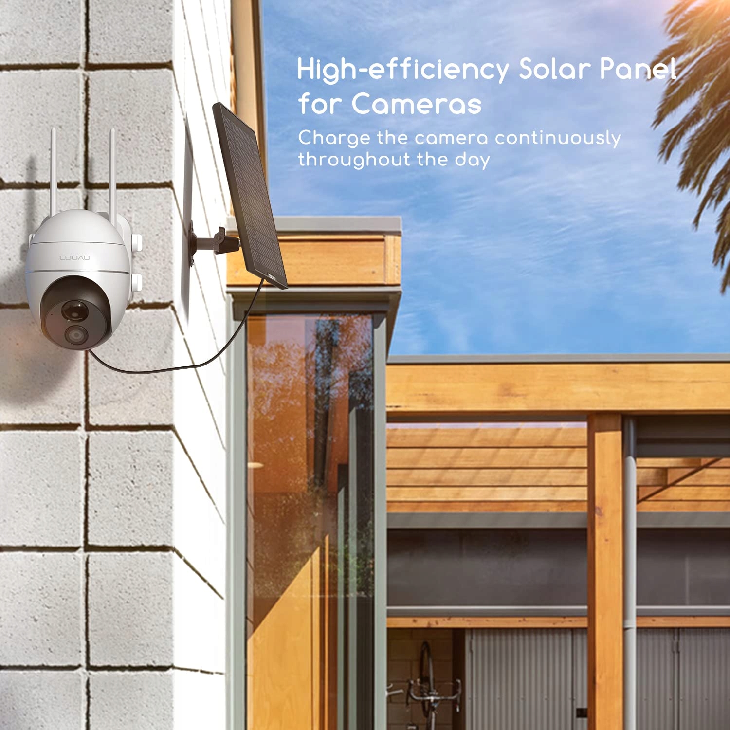 COOAU Panel Solarny Do Kamery Bezpieczeństwa Zewnętrznej 360° 3M Kabel — miniatura 7
