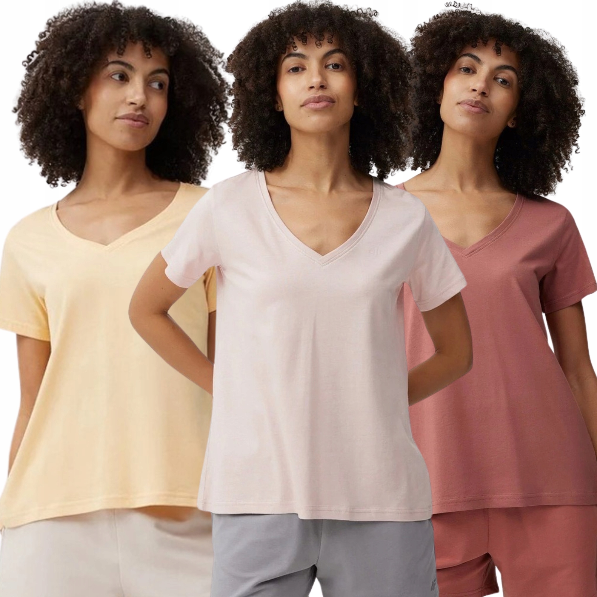 ZESTAW KOSZULKA DAMSKA 4F 3PAK BAWEŁNIANA T-SHIRT SPORTOWY W SEREK R L