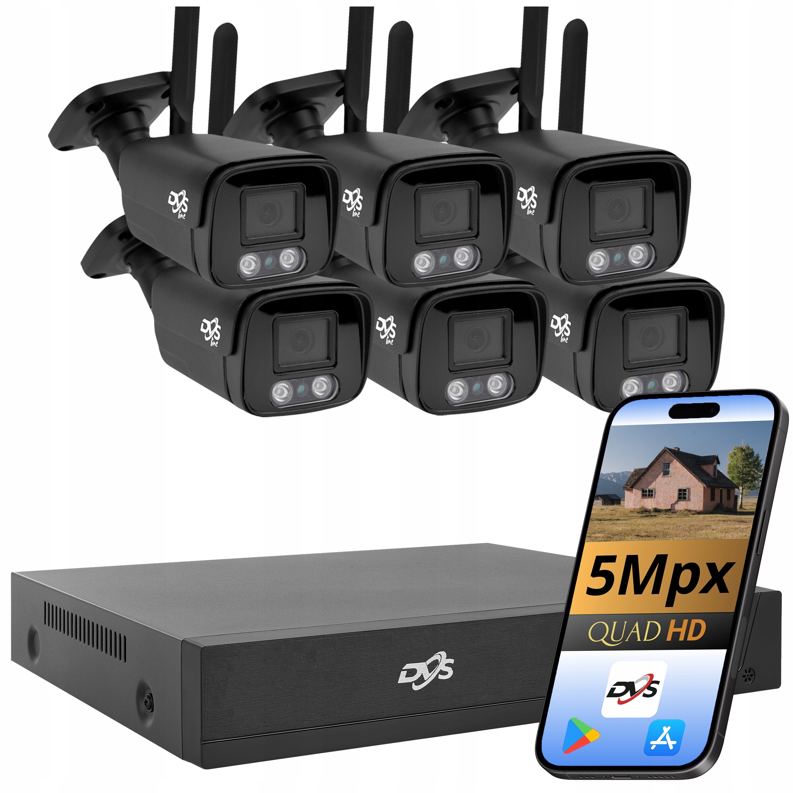 Sada 6 Monitorovacích Kamier Čierna Bezdrôtová Wifi 5Mpx Pro Smart
