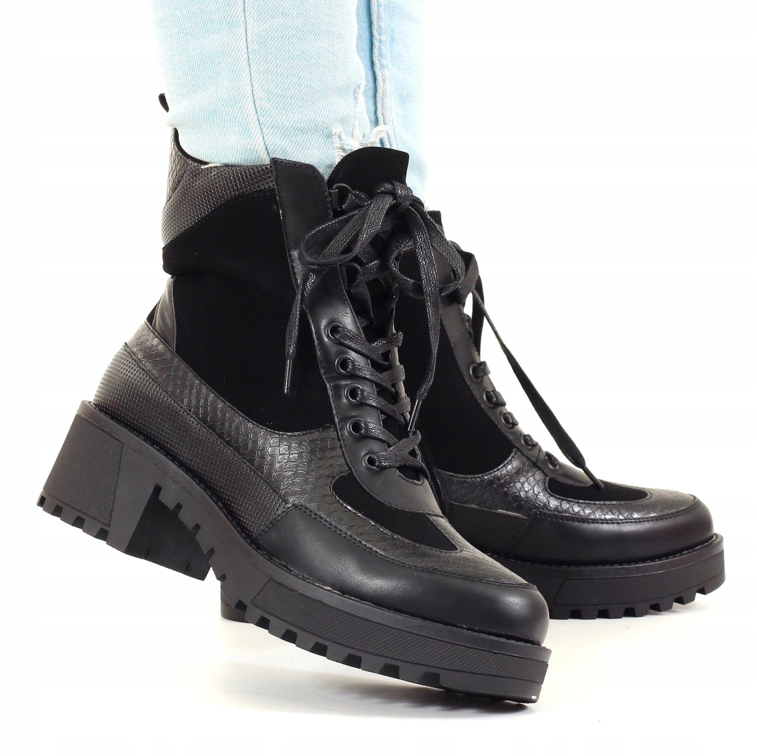 BOTKI DAMSKIE BUTY WIOSENNE WORKERY CZARNE Marka inna