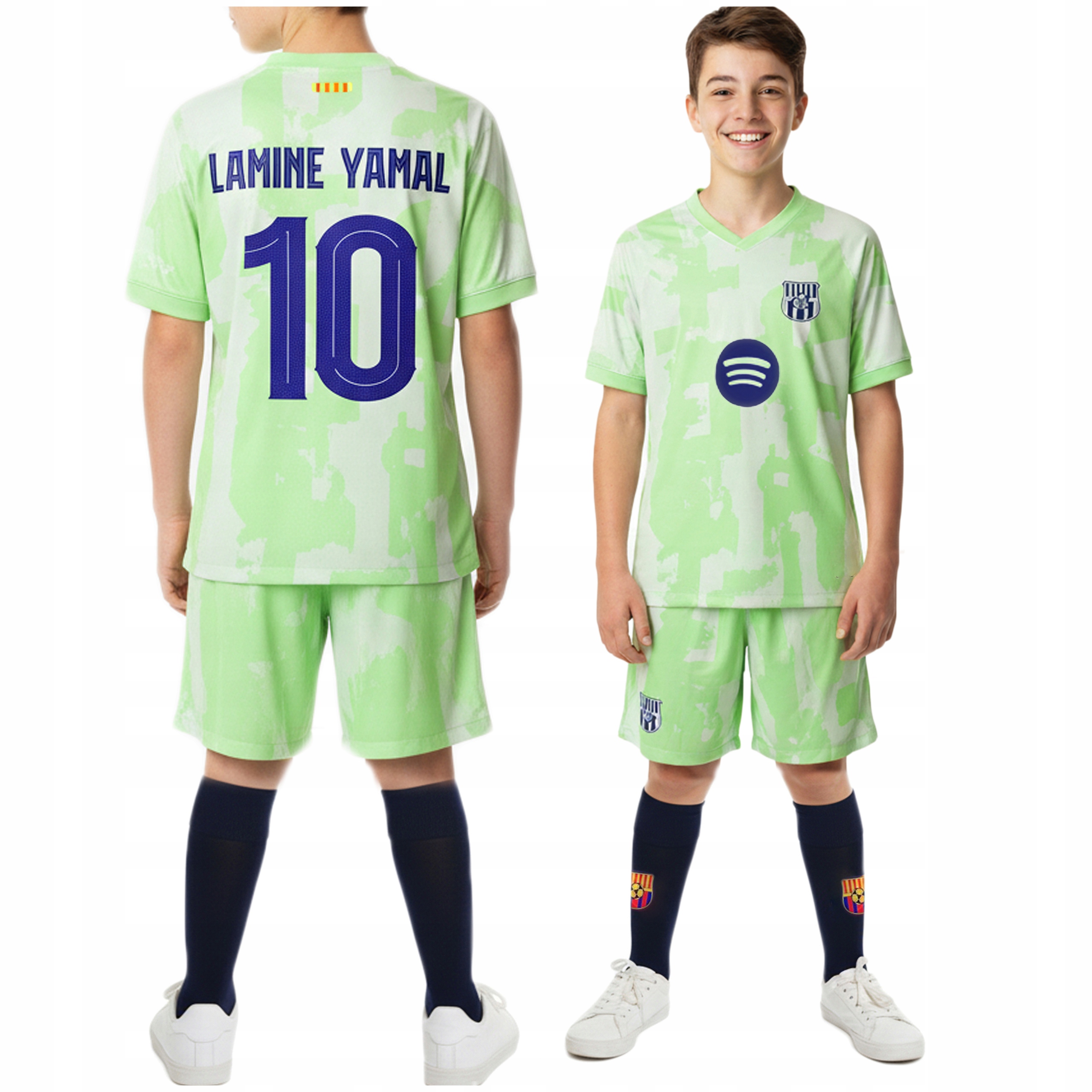 Strój Piłkarski Lamine Yamal Barcelona z Getrami 116 cm Dla Dzieci Zielony