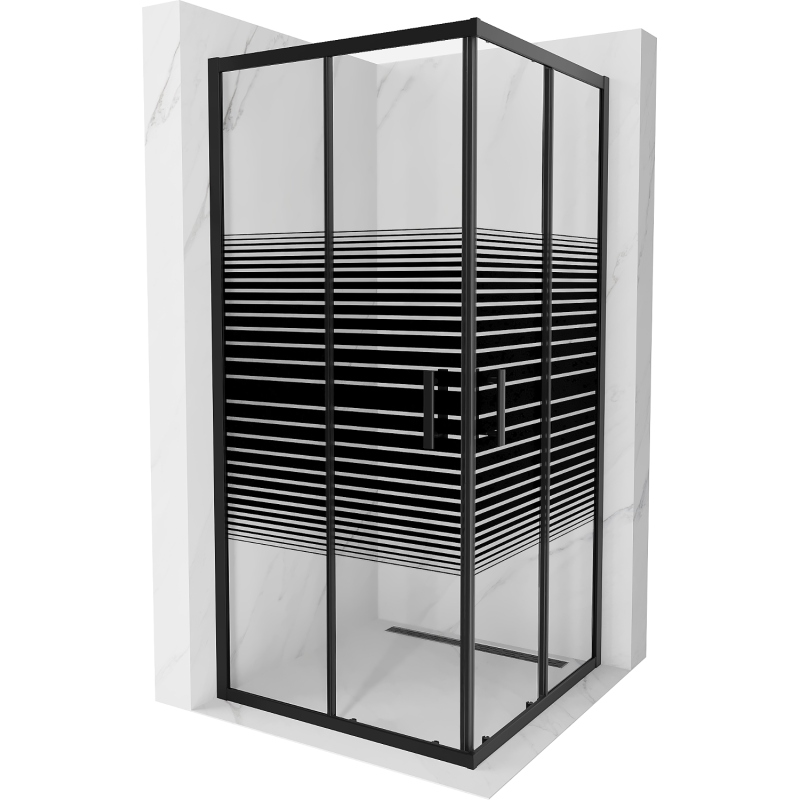 Mexen Rio čtvercový sprchový kout 90 x 90 cm, Pruhy, Černá 860-090-090-70
