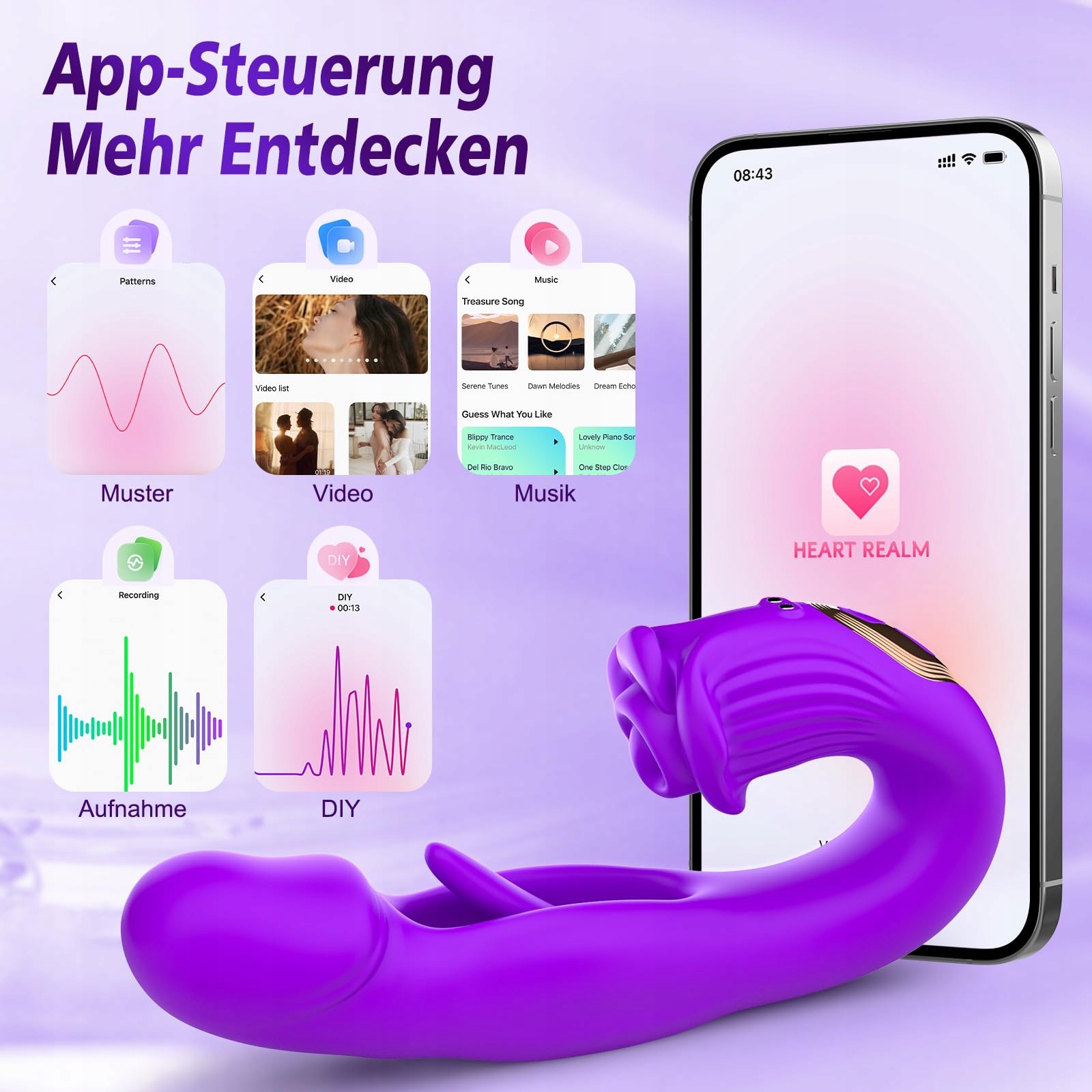 DILDO VIBRATOR Zestaw 3w1 dla Kobiet Klitoris Anal Stymulator z Aplikacją — miniatura 3