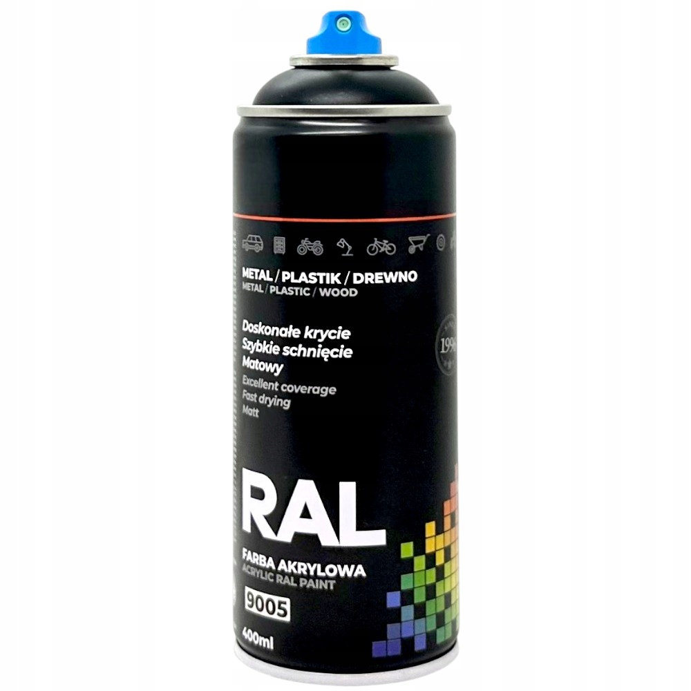 Uniwersalny Matowy Lakier Akrylowy Ral 9005 Czarny Mat Spray 400ML