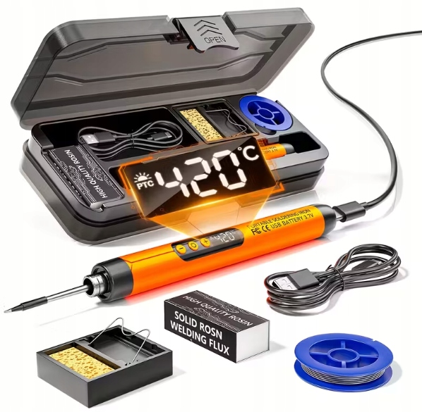 Lutownica Akumulatorowa 420°C Usb-c Zestaw Do Lutowania Pomarańczowa