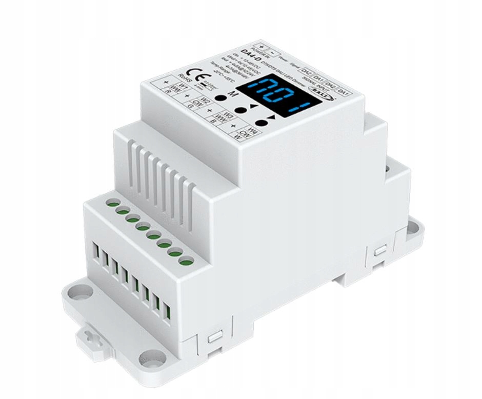 SkyDance DA4-D 4-kanálový dimmer Dali CV 12–48 V DC (din Rail, DT6 DT8)