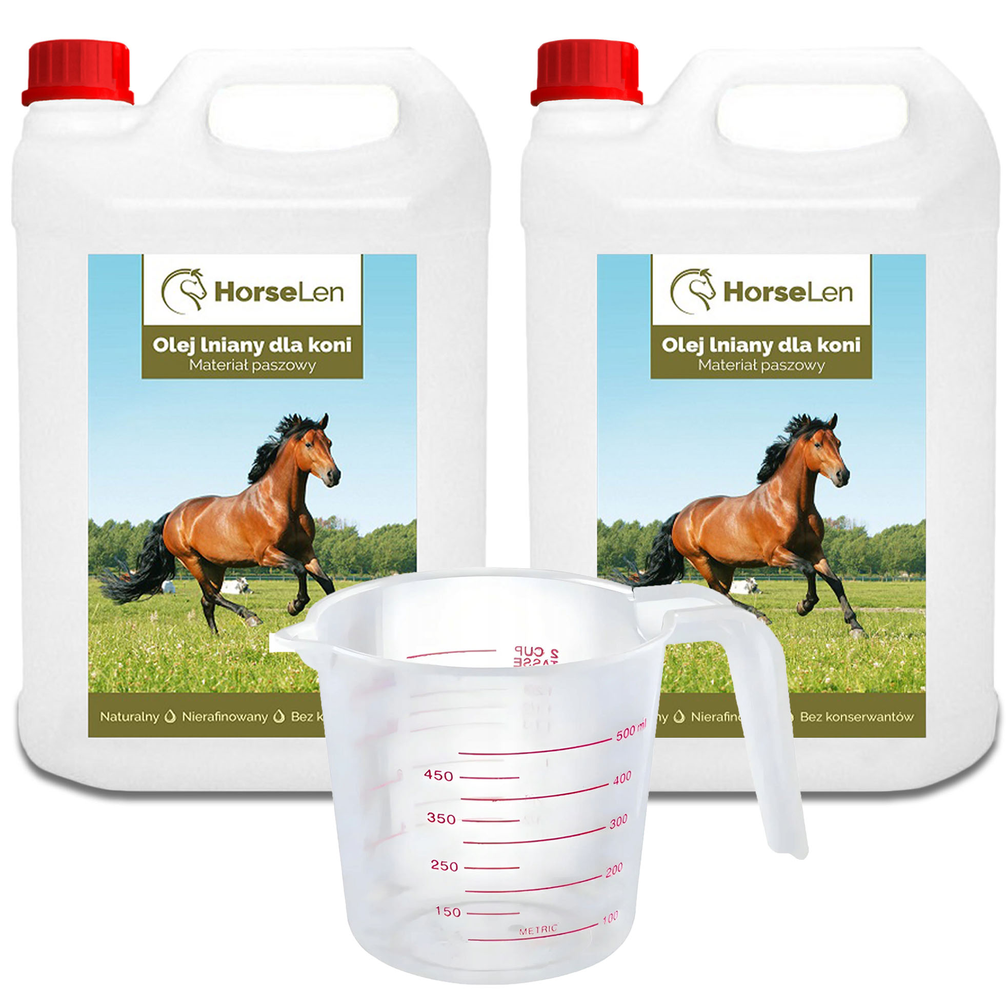 Lněný olej pro koně 10 l s odměrkou na odměřování oleje