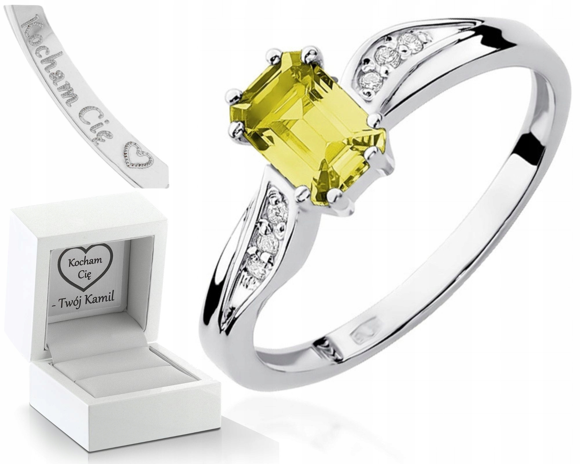 Prstýnek Citron Bílé Zlato Gravírování Bonus 585