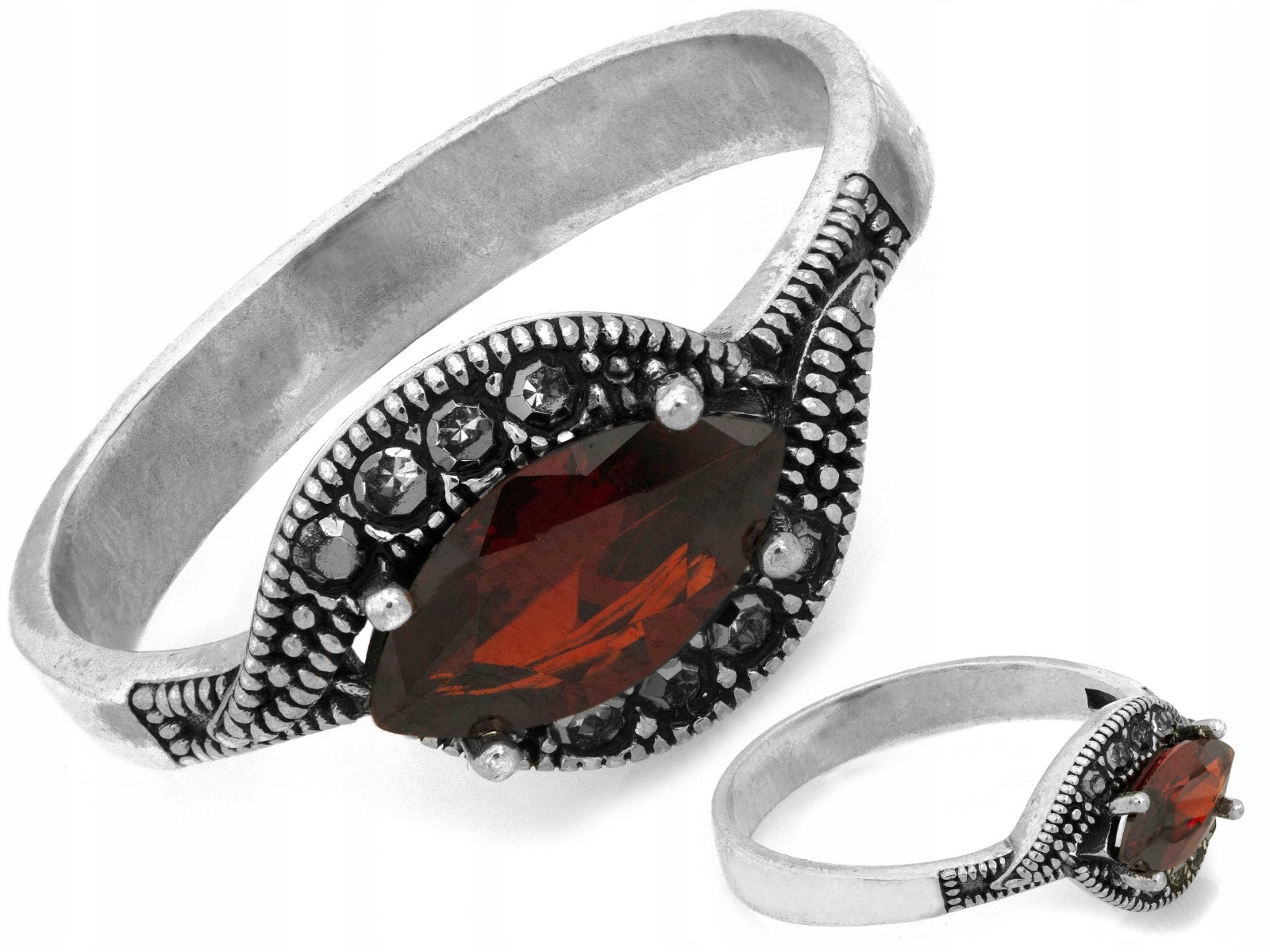 Stříbrný dámský prstýnek 925 Červená Zirkon s markýzami pro maminku r19