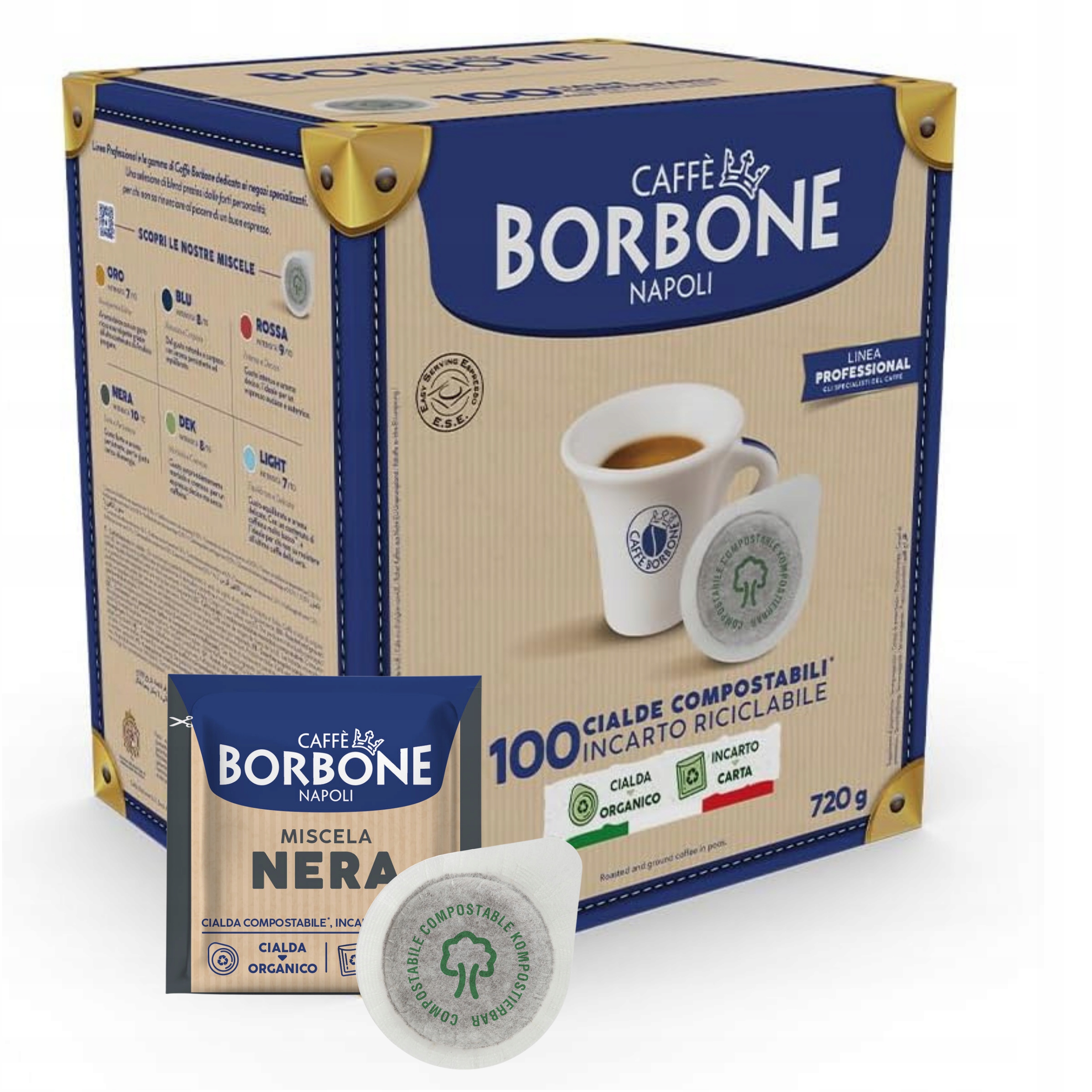 Káva Sáčky Ese 44 mm Borbone Nera Silná italská směs černá 100 ks