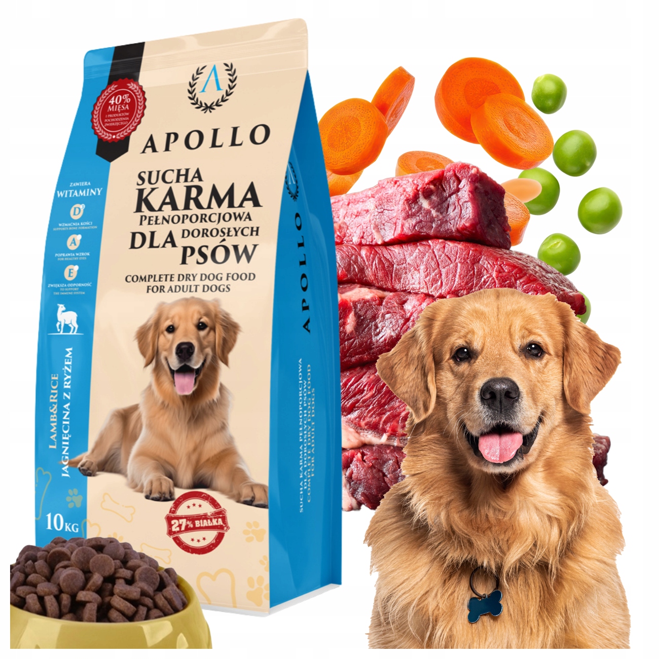 Levně Krmivo Suché Pro Psa Apollo Jehněčí S Rýží Všechna Dospělá Plemena 10 kg