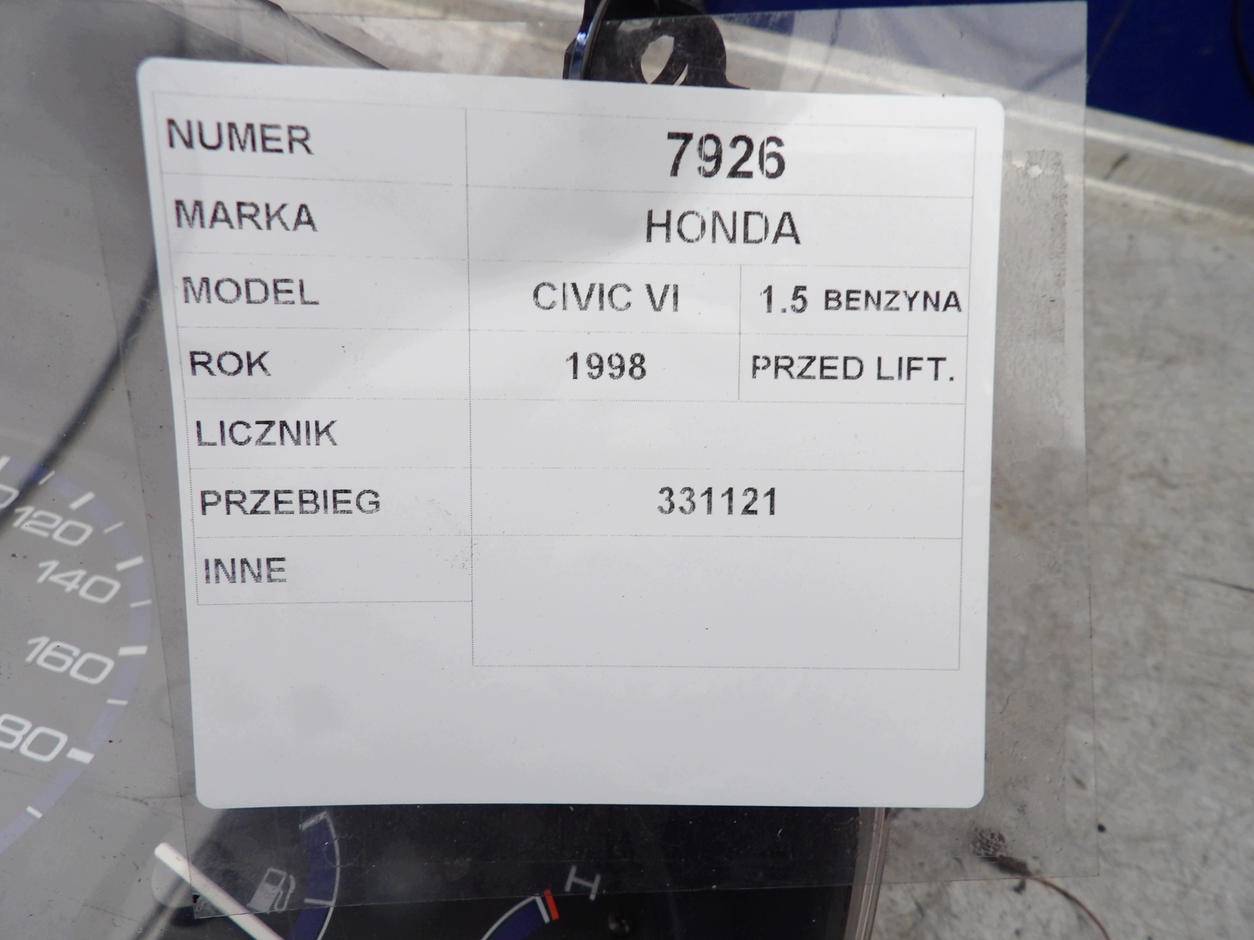 dials clock HONDA CIVIC VI 1.4 16V 78100S03B100 HR0213008