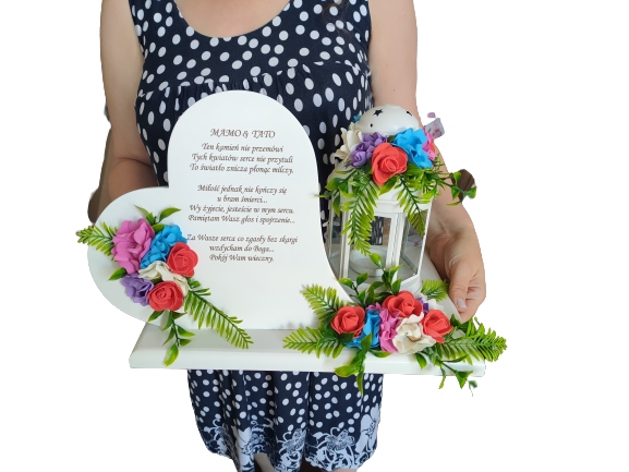 SERCE NA GRÓB POMNIK STROIK NA CMENTARZ Z LAMPION Wysokość produktu 24 cm