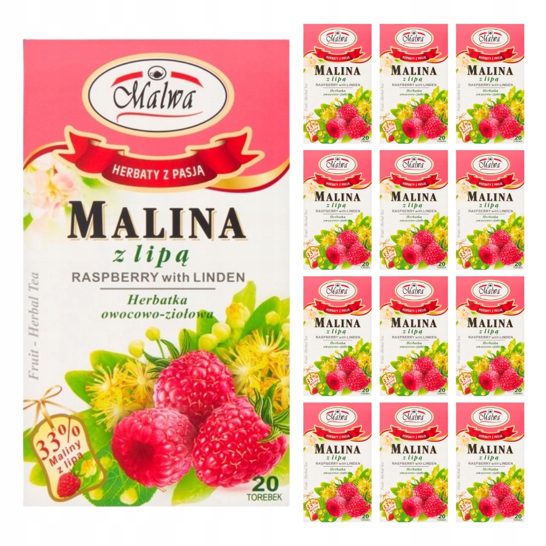 Levně Malwa Ovocno-bylinný čaj malina s lípou 40 g (20 x 2 g) x 12 kusů