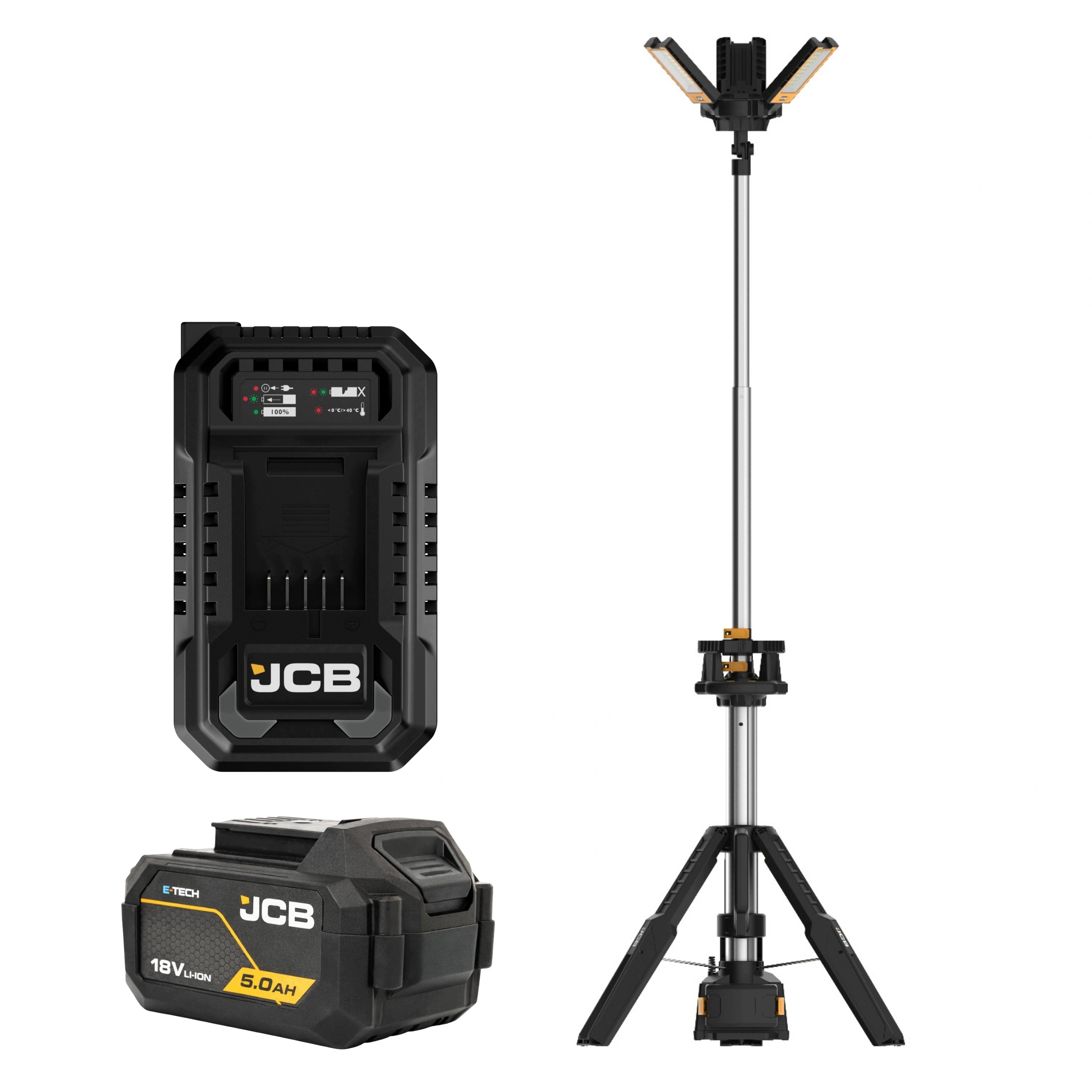 Jcb Lampa Budowlana Wieżowa Led 8400lm Składana Akumulator 5Ah Ładowarka