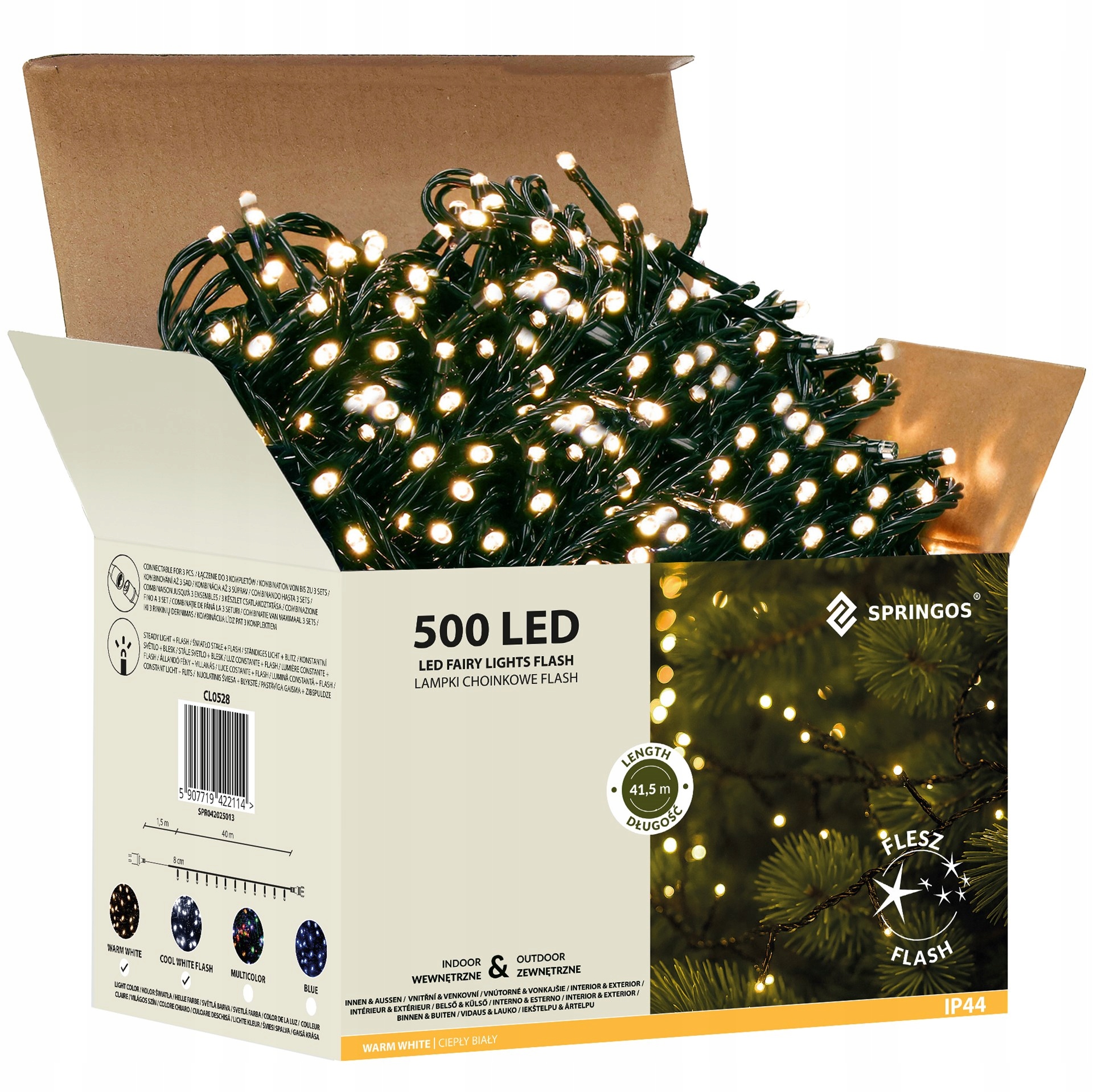 Led Venkovní Vánoční Osvětlení Bílé Teplé Flash 500 Led 40 m