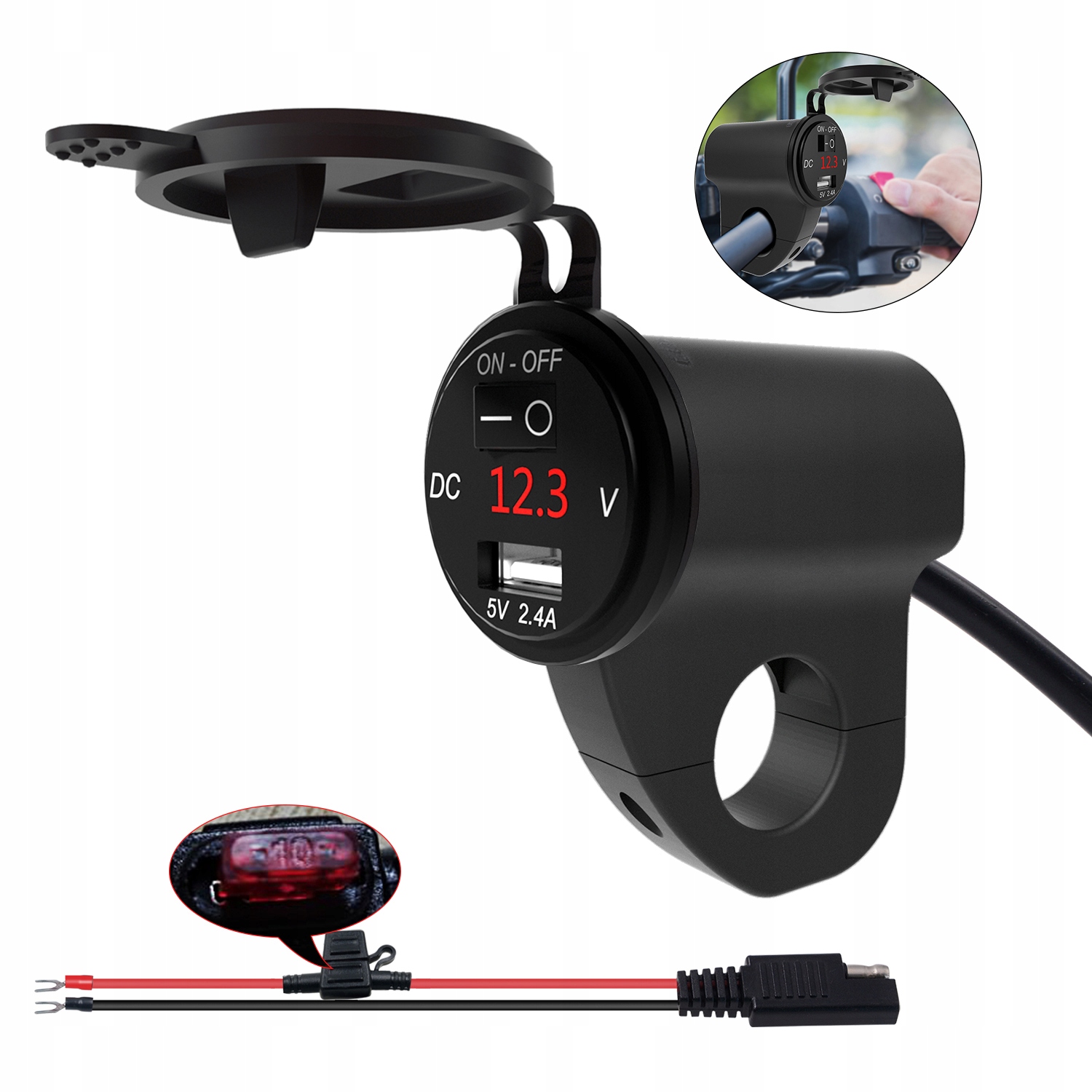 LADOWARKA MOTOCYKL 2 4A USB GNIAZDO WYLACZNIK EAN 7047192185613