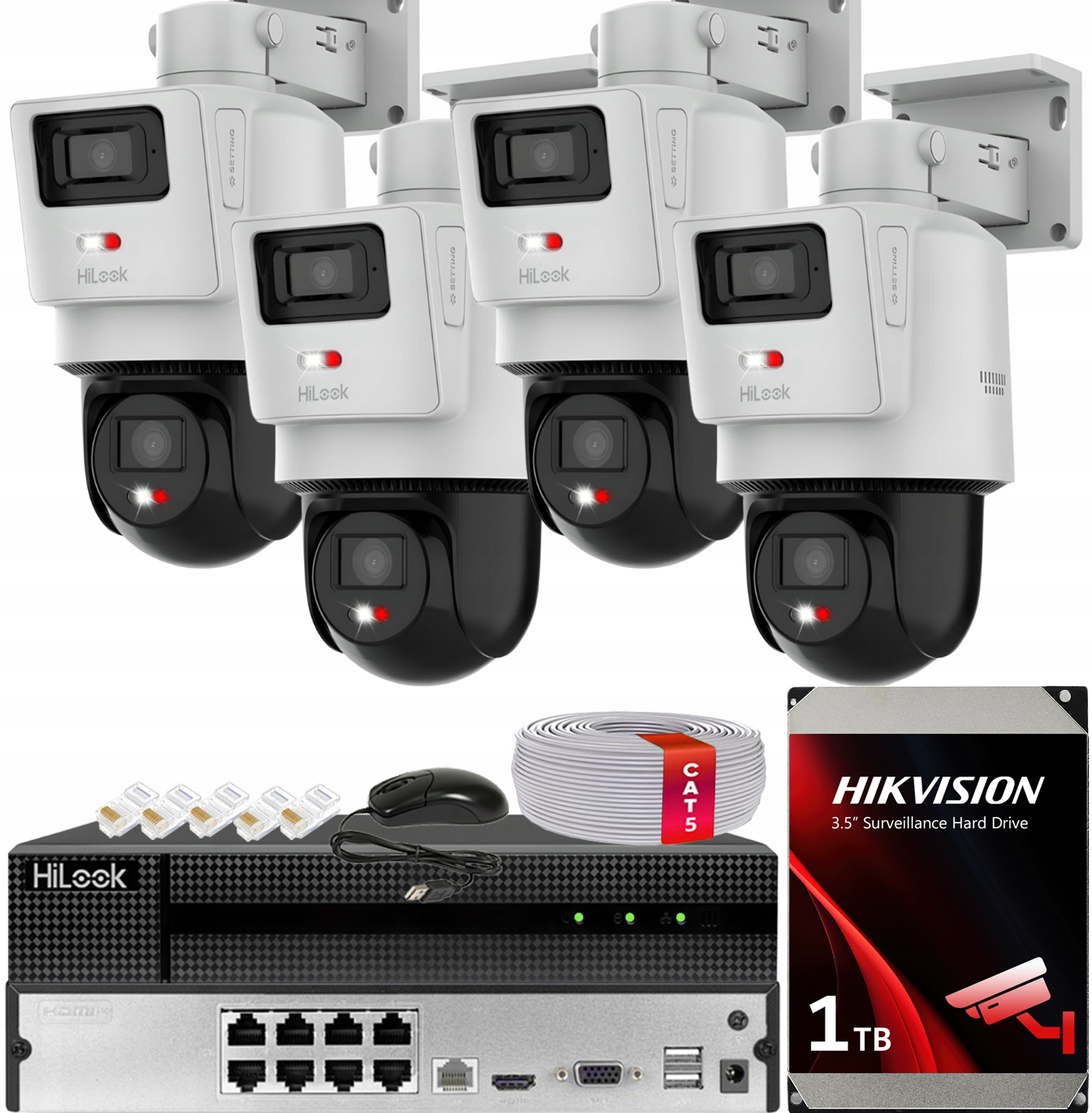 Zestaw Monitoringu Ip 4 Kamery Obrotowe 8MP (4MPx+4MPx) HiLook Hikvision