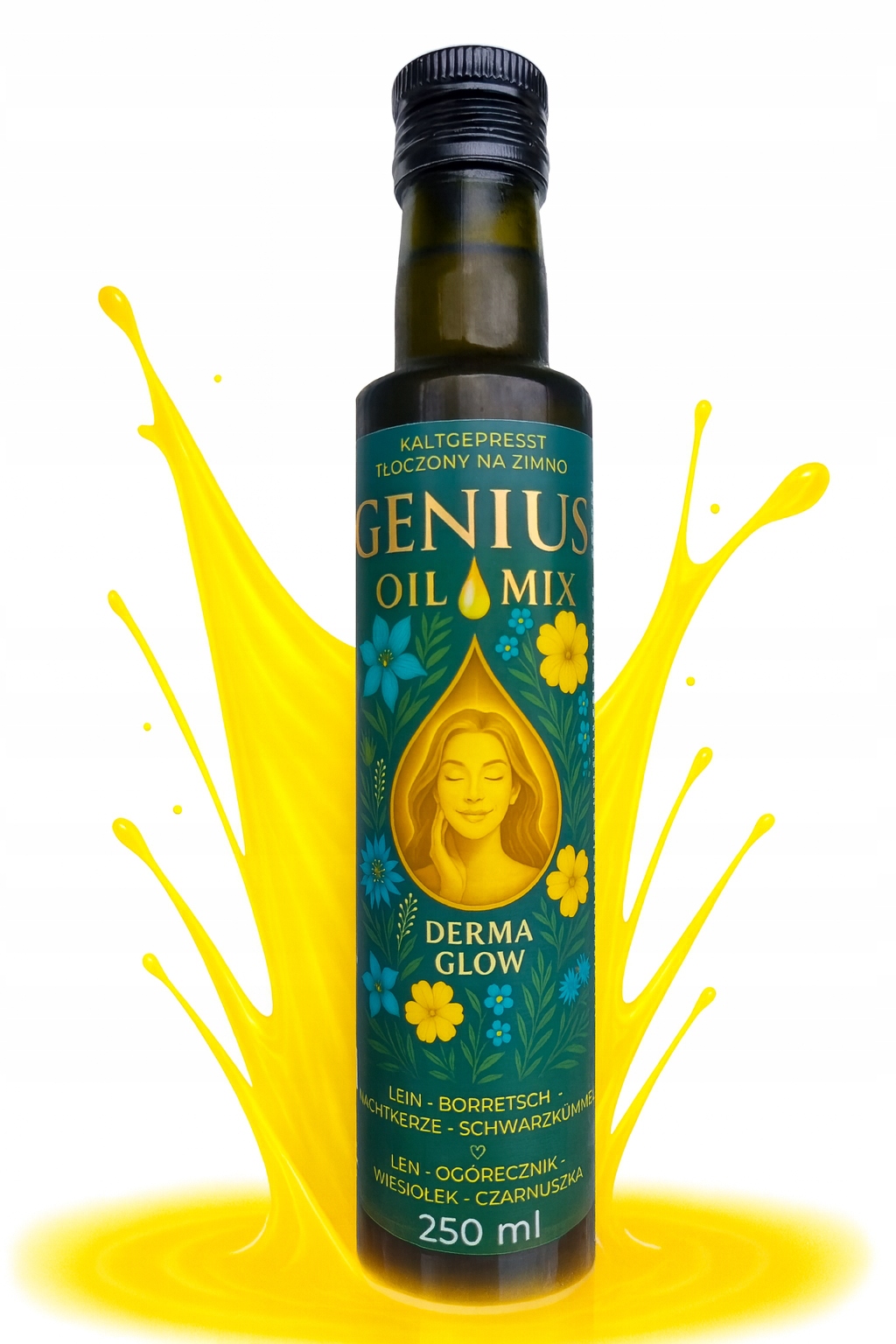 Genius Oil Mix Derma Glow Olej Lniany Ogórecznik Wiesiołek Czarnuszka 250ml