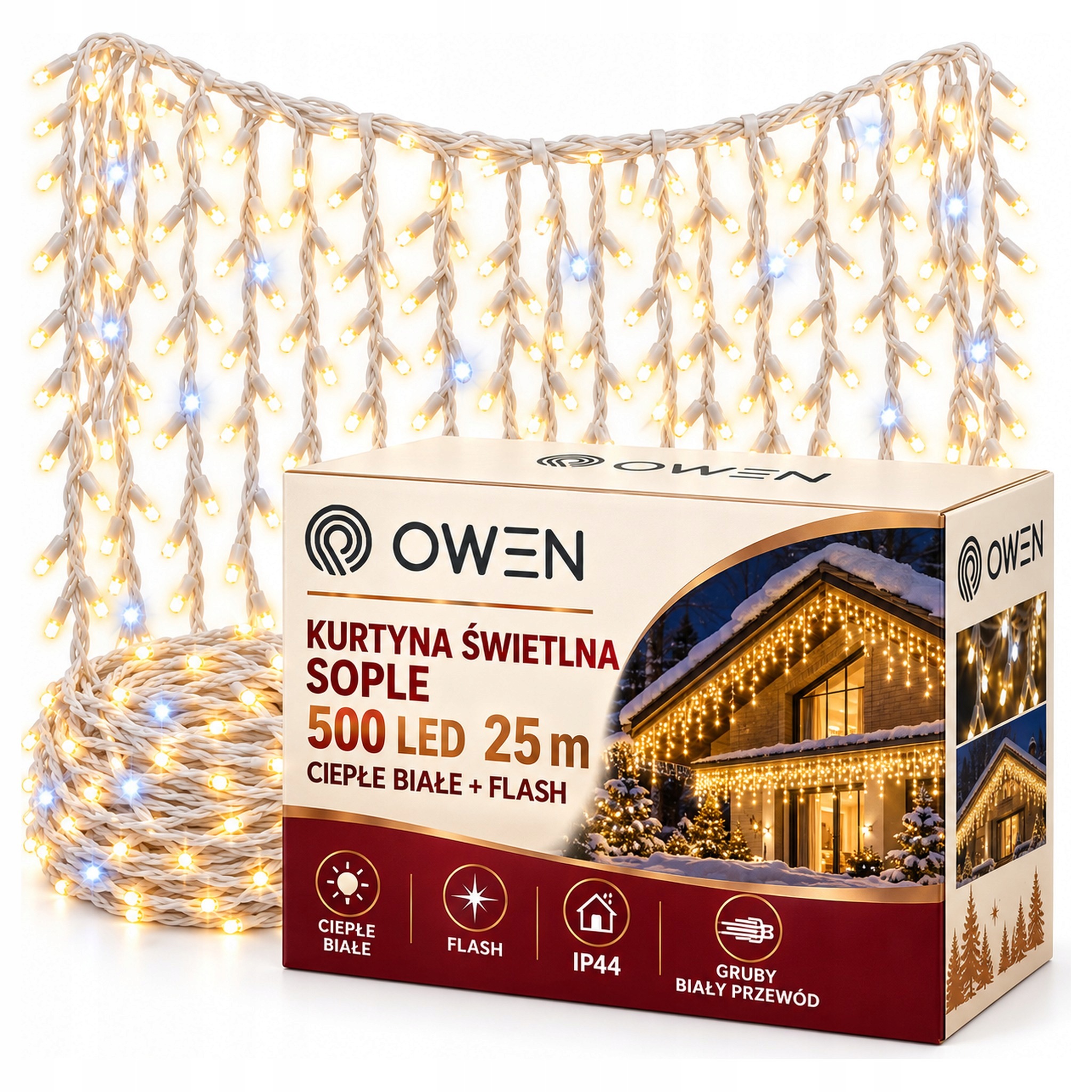 Lampičky Rampouchy 500 Led Bílé Teplé 25 m Flash Blesk Závěsné Pod Střechou