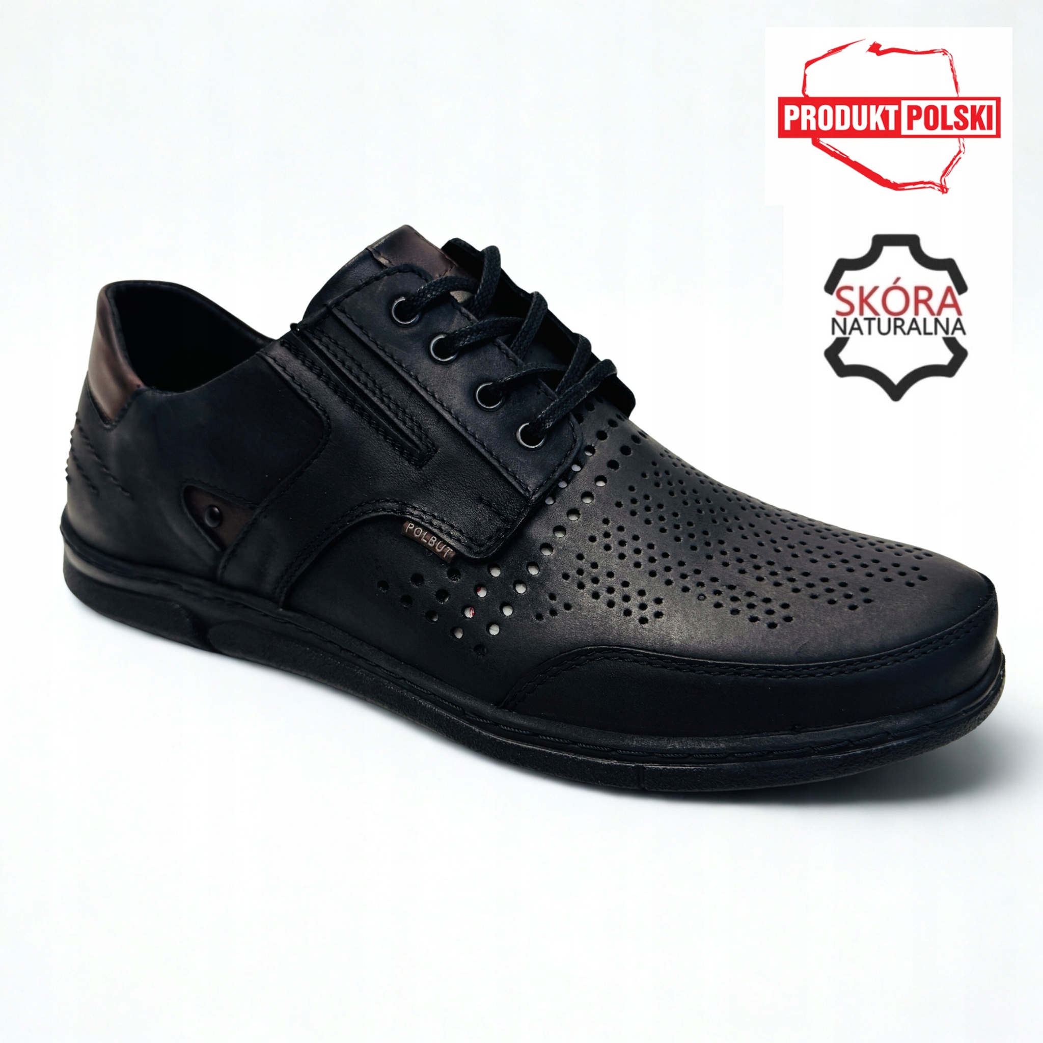 Černé Široké Polské Kožené Pánské Boty Polobotky S Dírkami Letní 42