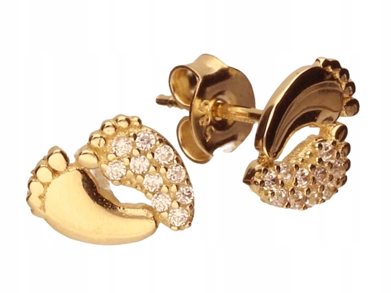 

Złote kolczyki 585 małe stópki z cyrkoniami 1,35 g