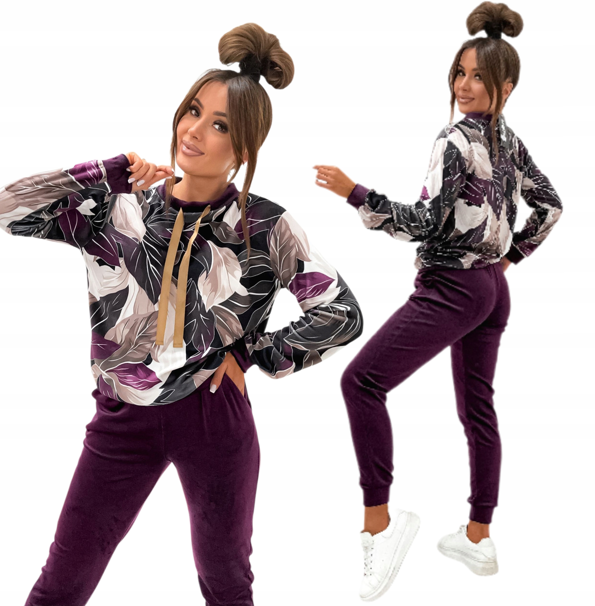 Polský Teplákovka Souprava S Listy velikost L XL vínová