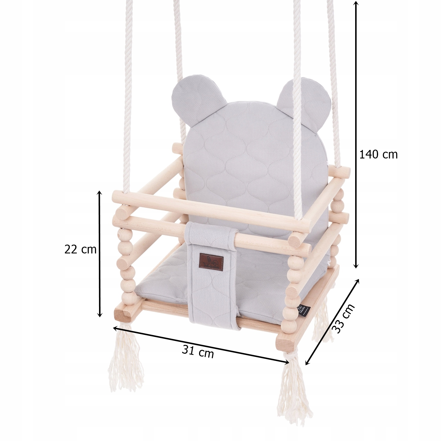Huśtawka dla dzieci Drewniana TULUSZKA Velvet Miś 3w1 Srebrna Marka Tuluszka