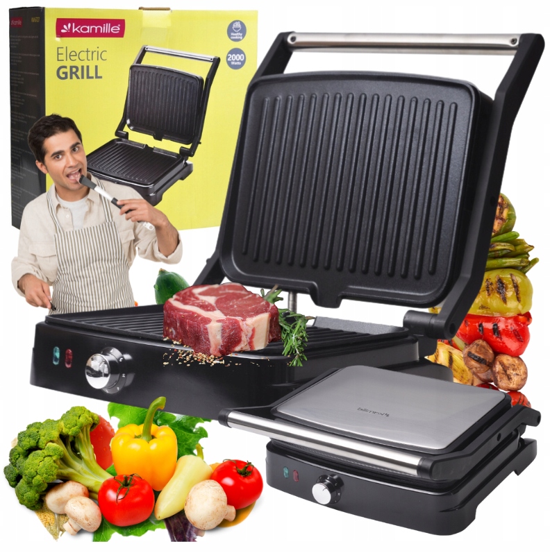 Elektrický Skládací Gril Sendvičovač Toustovač Výkonný 2000 W Kamille