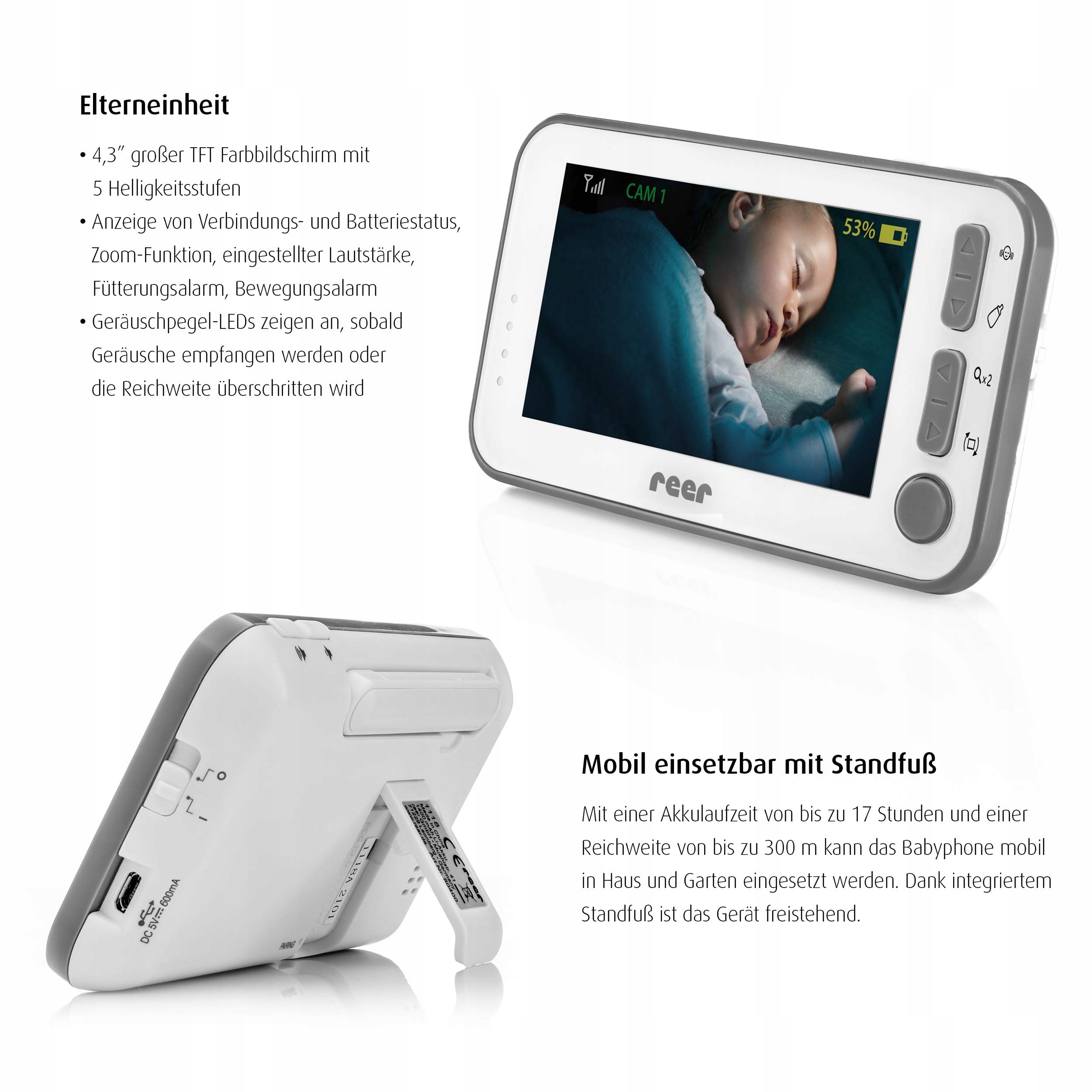 REER BabyCam Niania Elektroniczna 300m Kamera 43" Wyświetlacz — miniatura 3