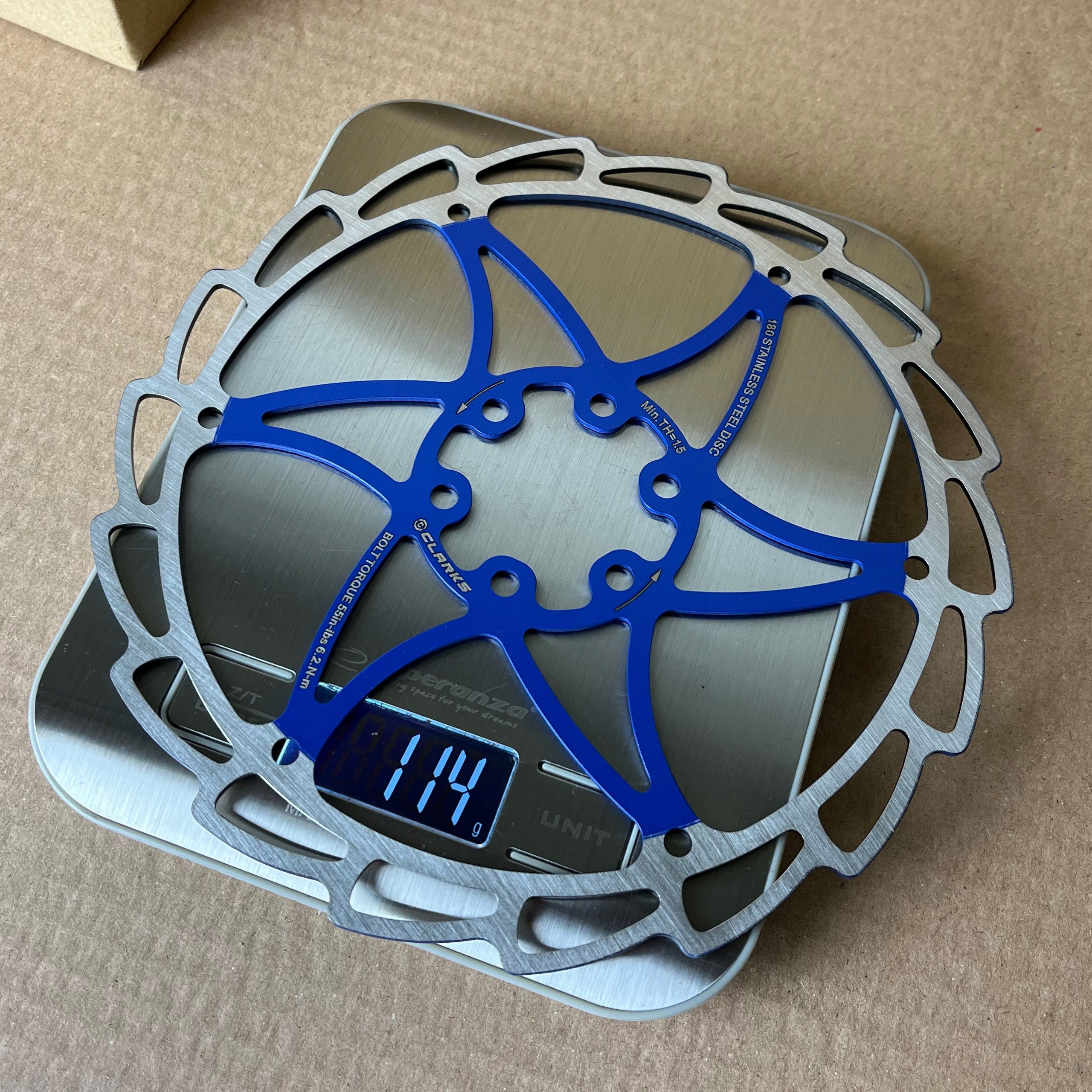 Rowerowa Tarcza Hamulcowa Niebieska 180mm CLARKS Śruby Niebieskie Marka Clark's