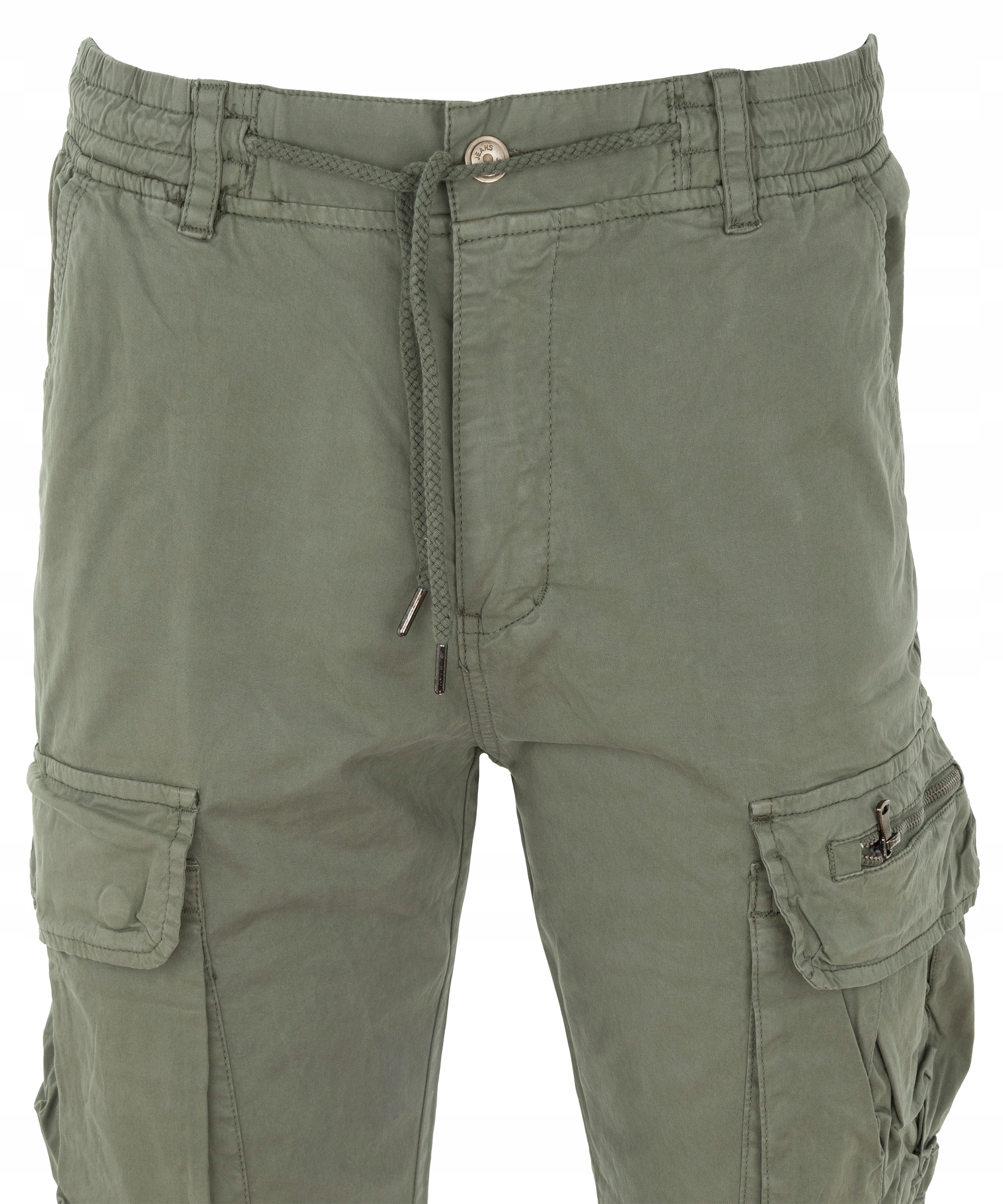 spodnie męskie Bojówki Bawełniane Zielone Luźne Pas Na Gumce Iteno W38