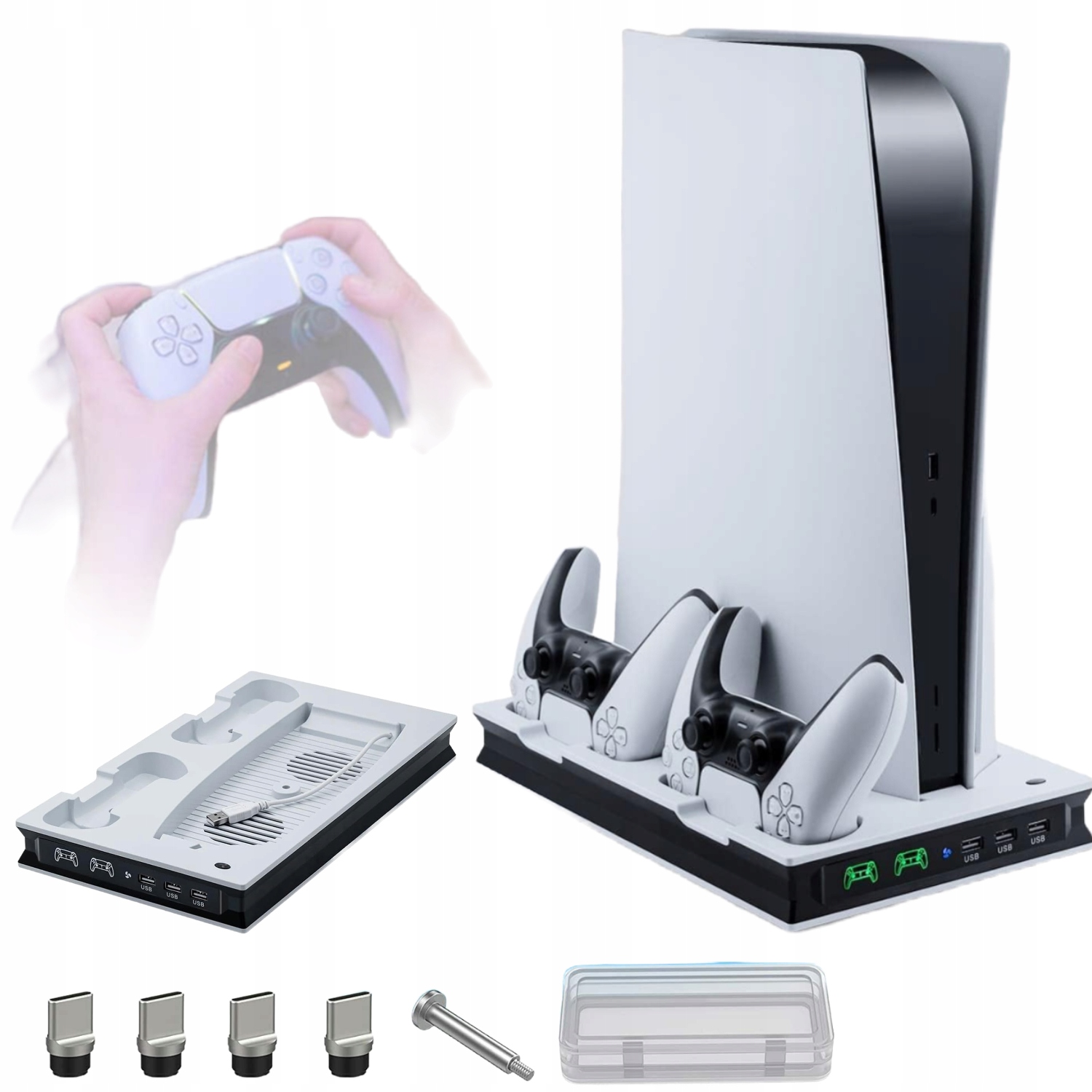 Stojan PS5 s ventilátory, nabíječkou a Led podsvícením