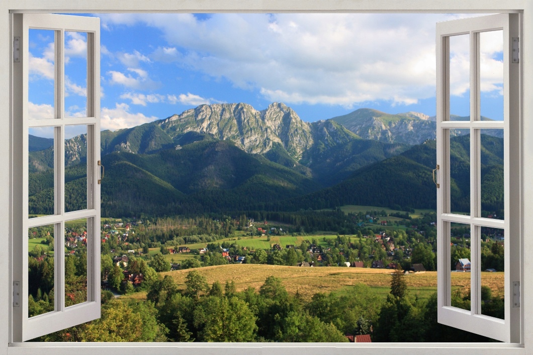 

Obraz widok przez okno zakopane panorama 120x80