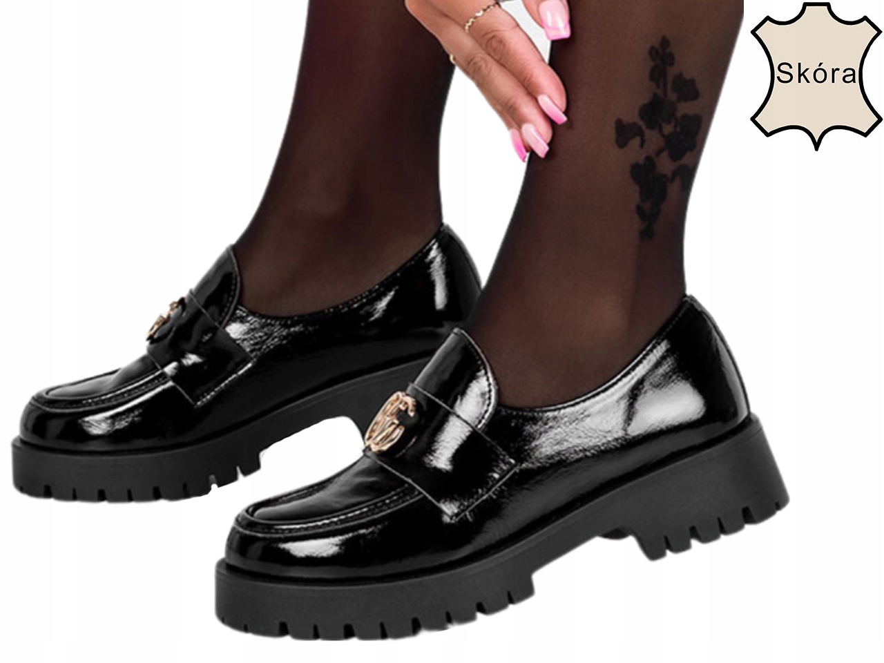 MOKASYNY DAMSKIE SKÓRZANE PL PÓŁBUTY Z OZDOBĄ r 37