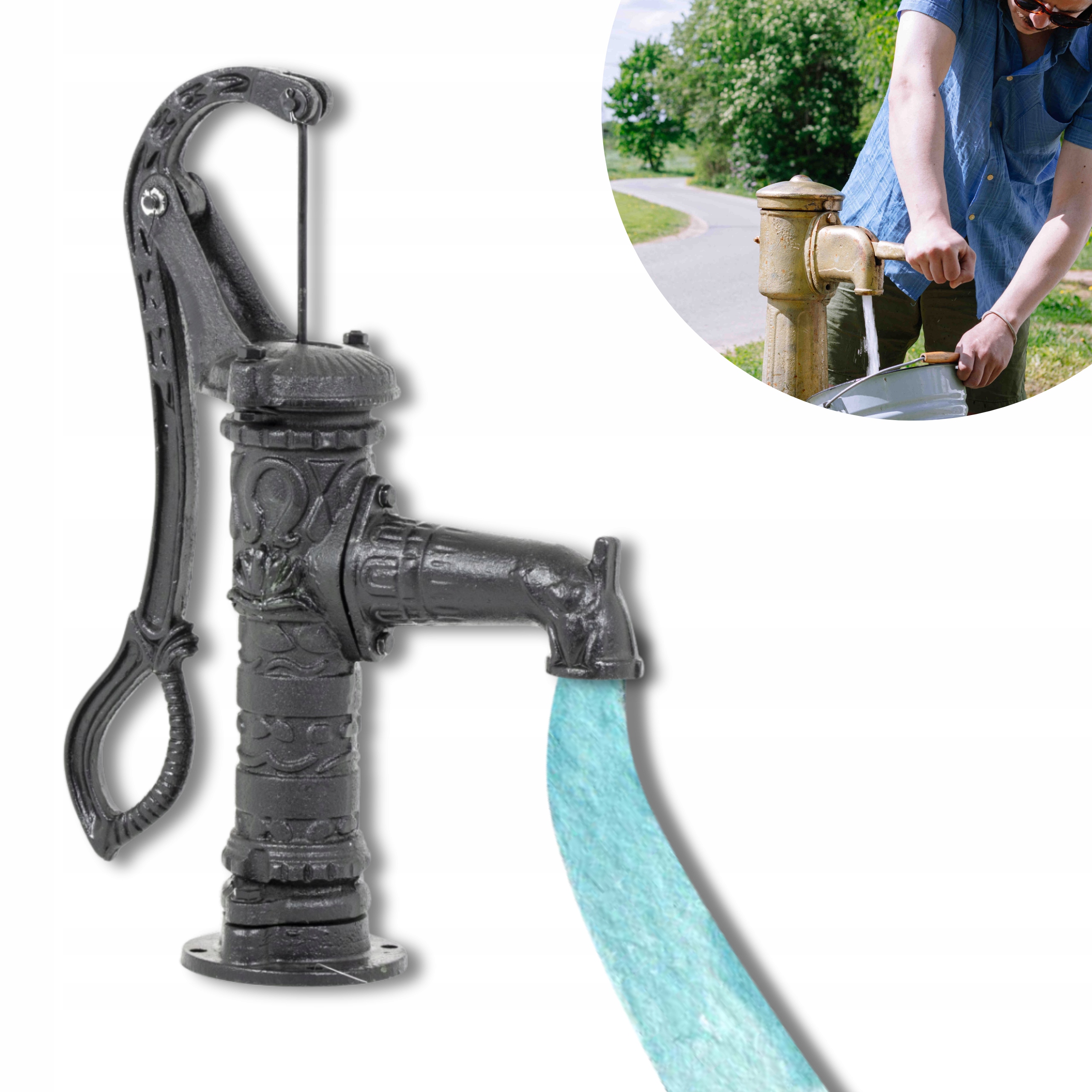 Pompa Pompka Do Wody Ręczna Abisynka Żeliwna Zdobiona 26L/min 8m Lider