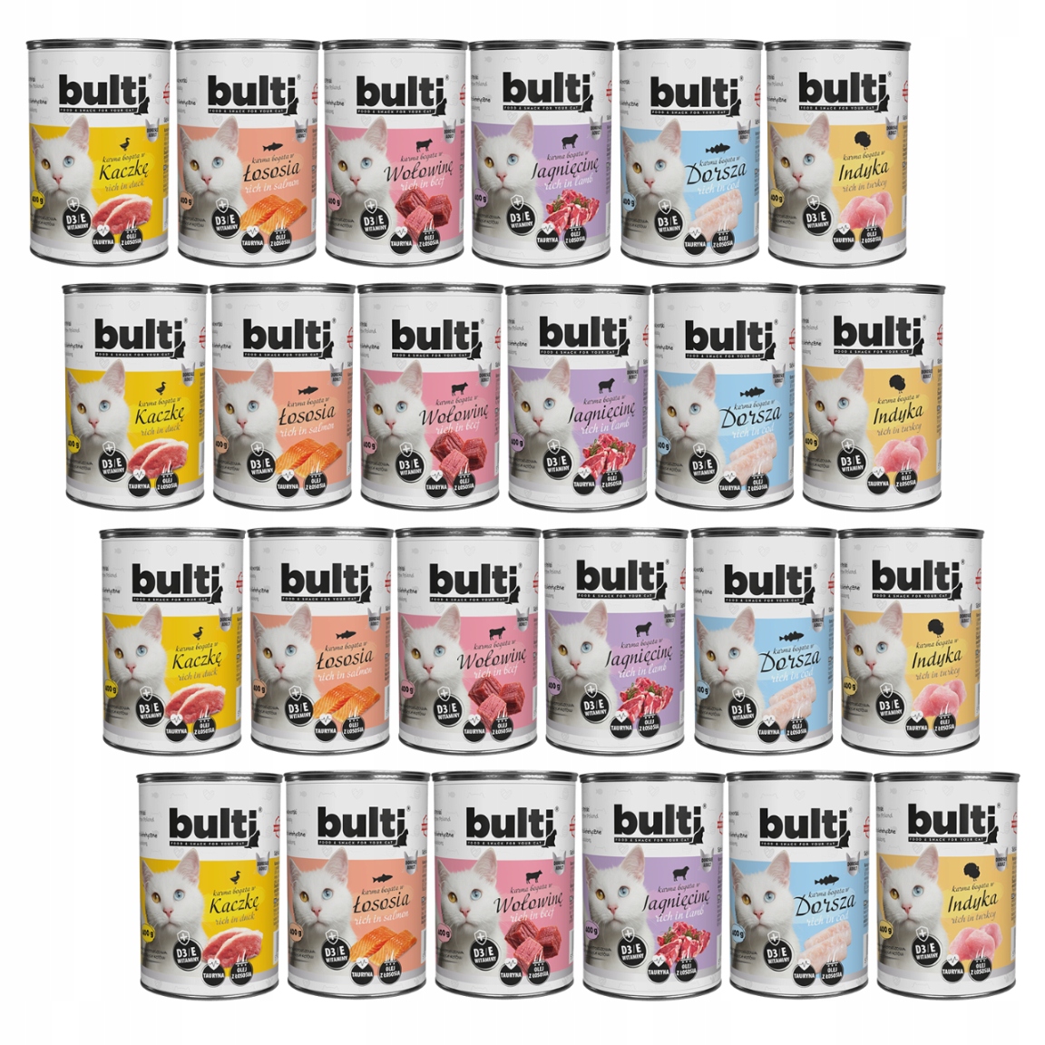 Levně Krmivo Pro Kočky Vlhké Krmivo Plechovka Mletá MIX Chutí 24x400g Bulti