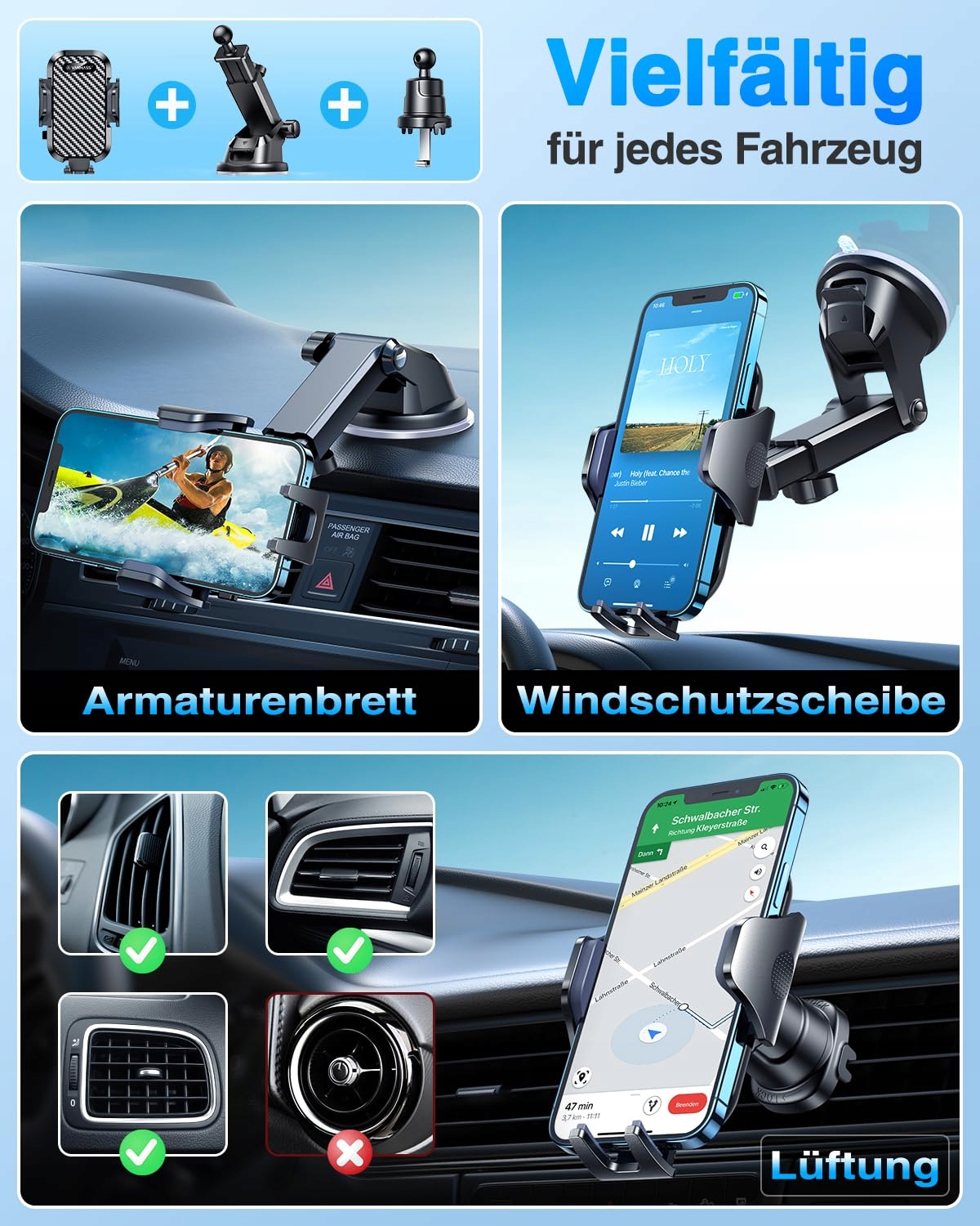VANMASS Uchwyt Samochodowy Do Telefonu 360° iPhone Samsung Mocny Montaż — miniatura 3