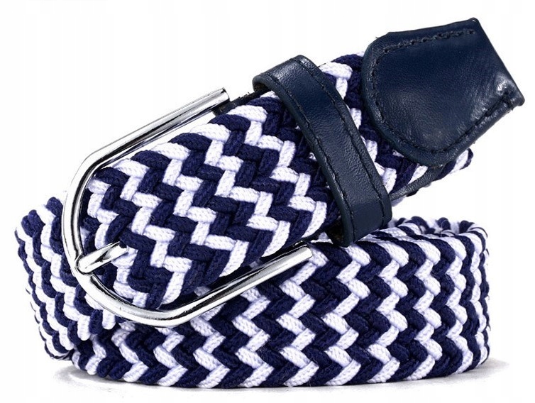 

Pasek parciany pleciony elastyczny biały granatowy