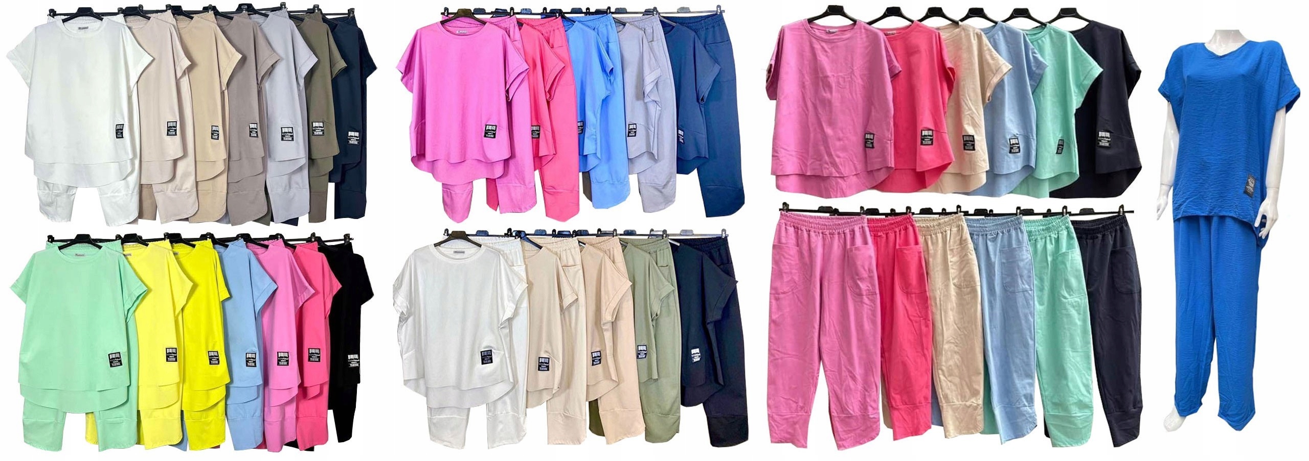 WŁOSKI ELEGANCKI KOMPLET BAWEŁNIANY BLUZKA SPODNIE DRESOWY OVERSIZE M