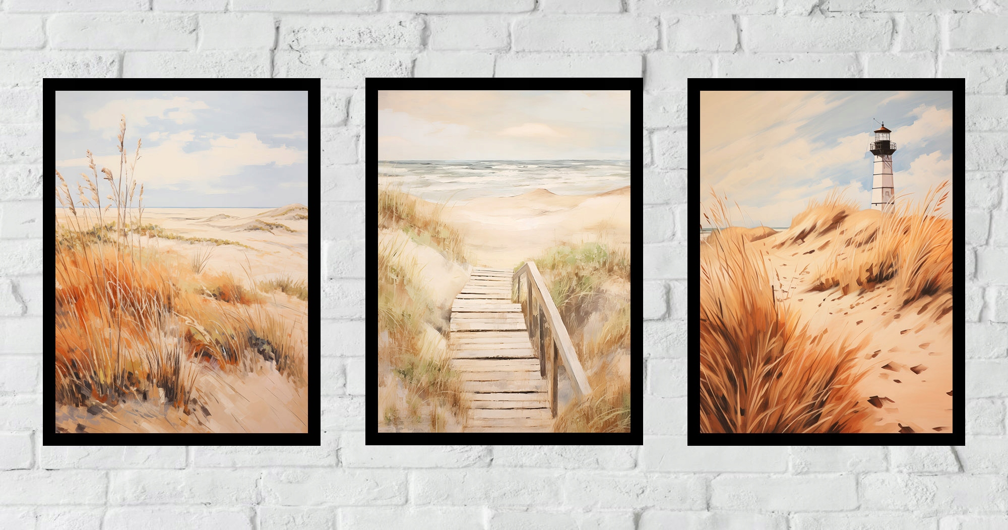 30x40 ZESTAW OBRAZY W RAMIE PLAKATY RAMKA PLAŻA PAMPAS TRAWA BOHO NATURA Marka inna